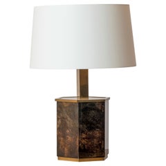 Dark Brown Goatskin Velum & Brass Table by Aldo Tura, Italy, 1970s
