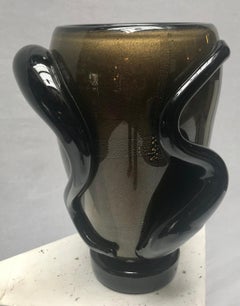 Vases en verre de Murano brun foncé et or par Costantini