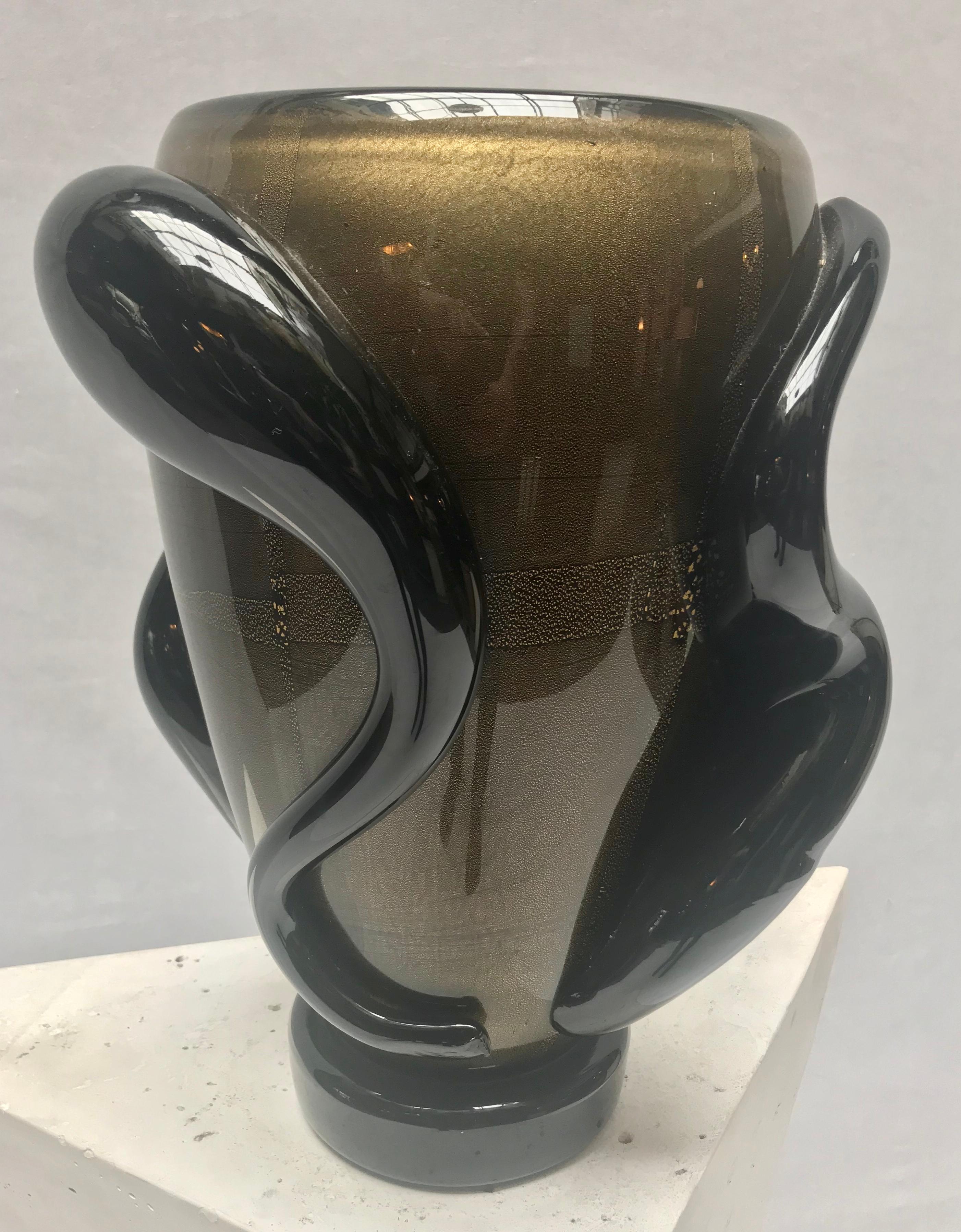Dark Brown and Gold Murano Glass Vases by Costantini In Excellent Condition For Sale In Saint-Ouen, FR