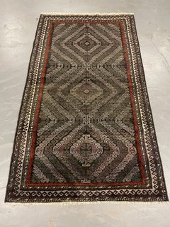 Dark Brown Handmade Carpet Balouch Area Rug, Persian Wool Zig Zag Vintage Rugs