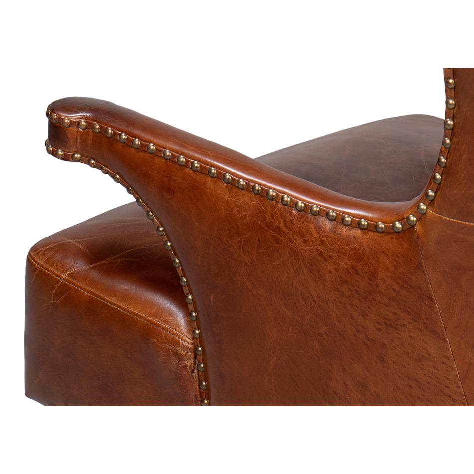 Contemporary Dark Brown High Back Leather Wing Chair For Sale