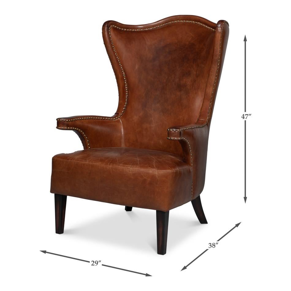 Dark Brown High Back Leather Wing Chair For Sale 1