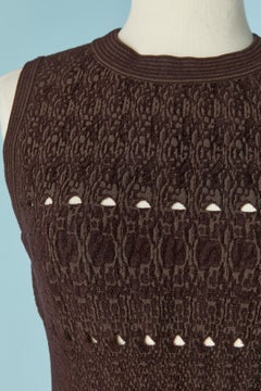 Dark brown jacquard sleeveless and see-through cocktail dress ALAIA
