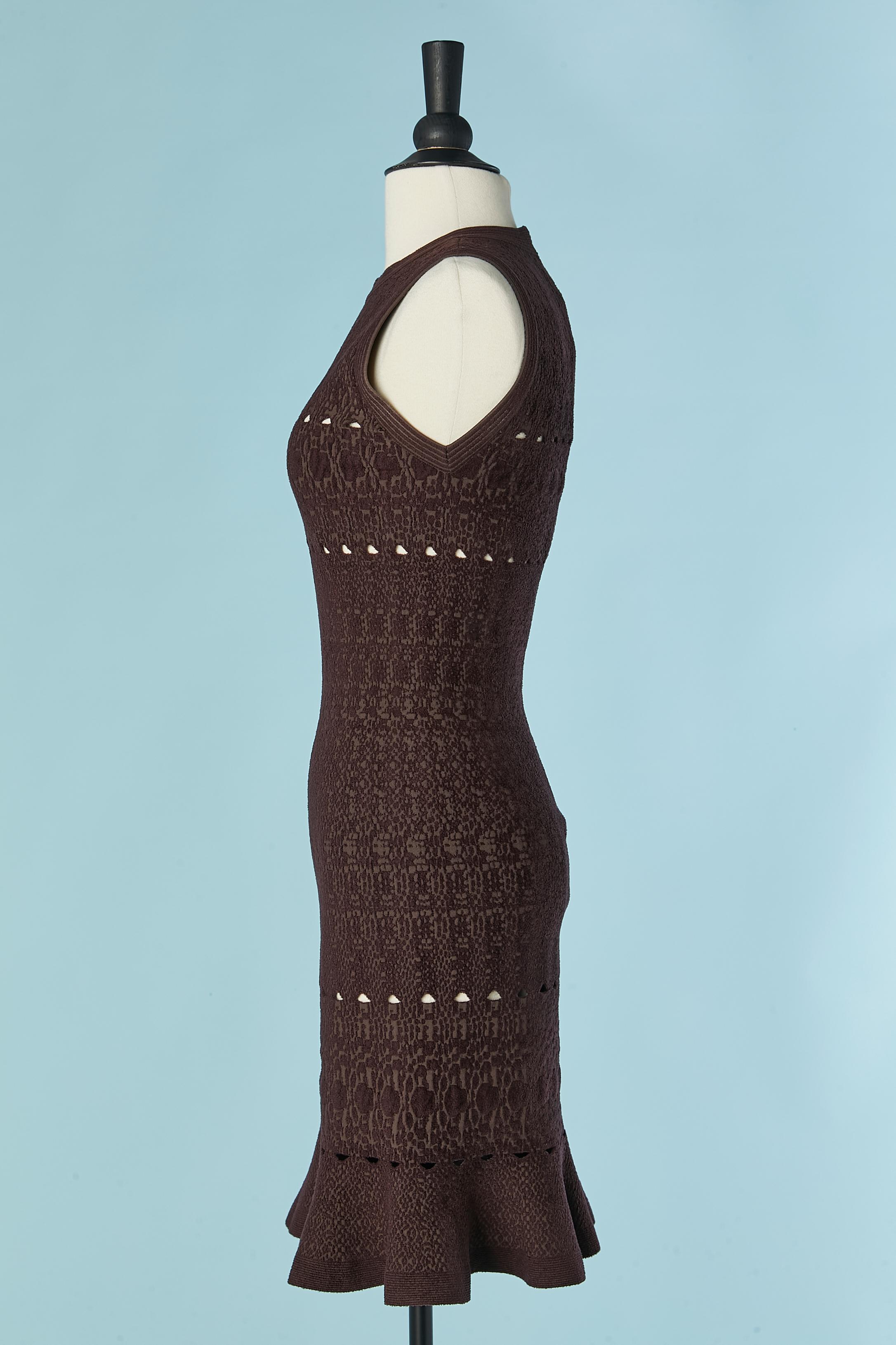 Robe de cocktail sans manches et transparente en jacquard marron foncé ALAIA Excellent état - En vente à Saint-Ouen-Sur-Seine, FR