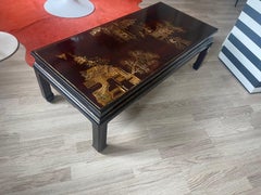 Dark Brown Lacquer Chinese Coffee Table with Gold Paint, China Around 1960.