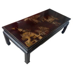 Dark Brown Lacquer Chinese Coffee Table with Gold Paint, China Around 1960.