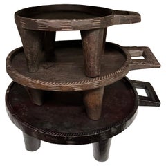 Dark Brown Large Footed Wooded Carved Handle Tray, Ethiopia, 1920s