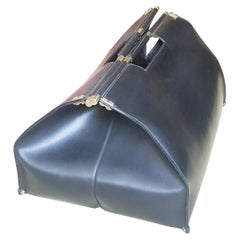Dark Brown Leather & Brass Details 70s Fireplace Carrier in the Style of Scarpa
