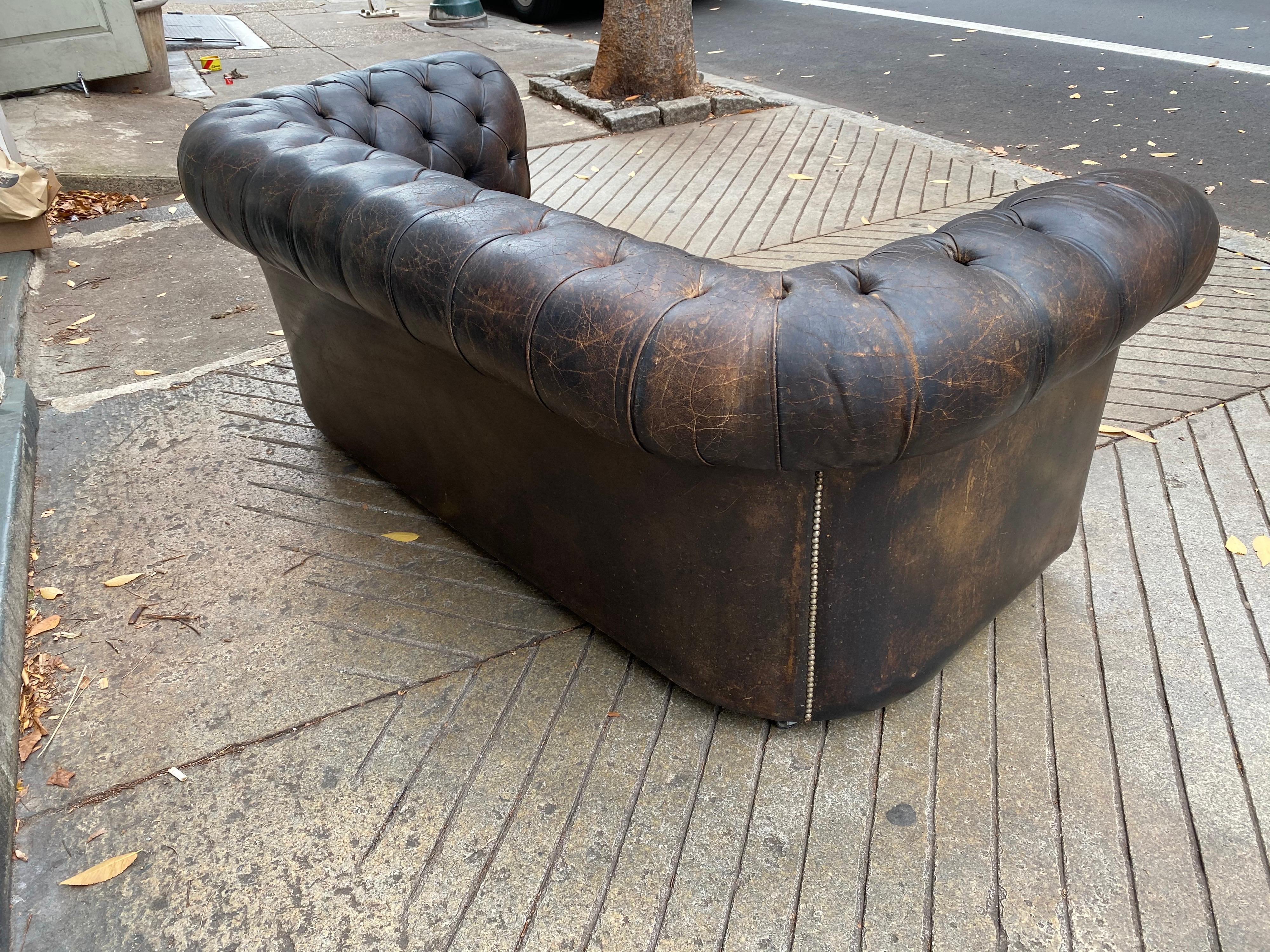 Late 20th Century Dark Brown Leather Chesterfield Loveseat
