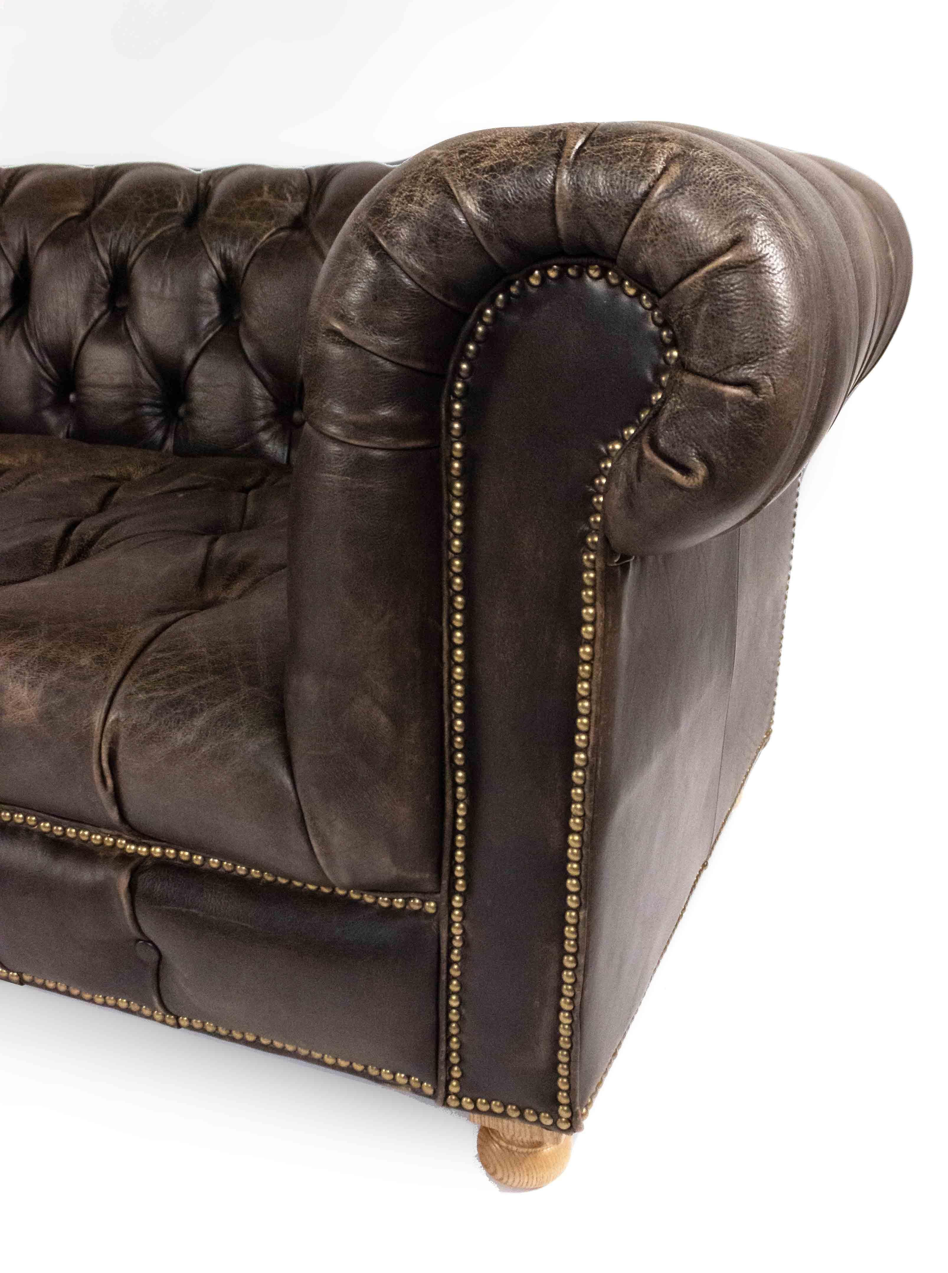 Victorian Dark Brown Leather Chesterfield Sofa