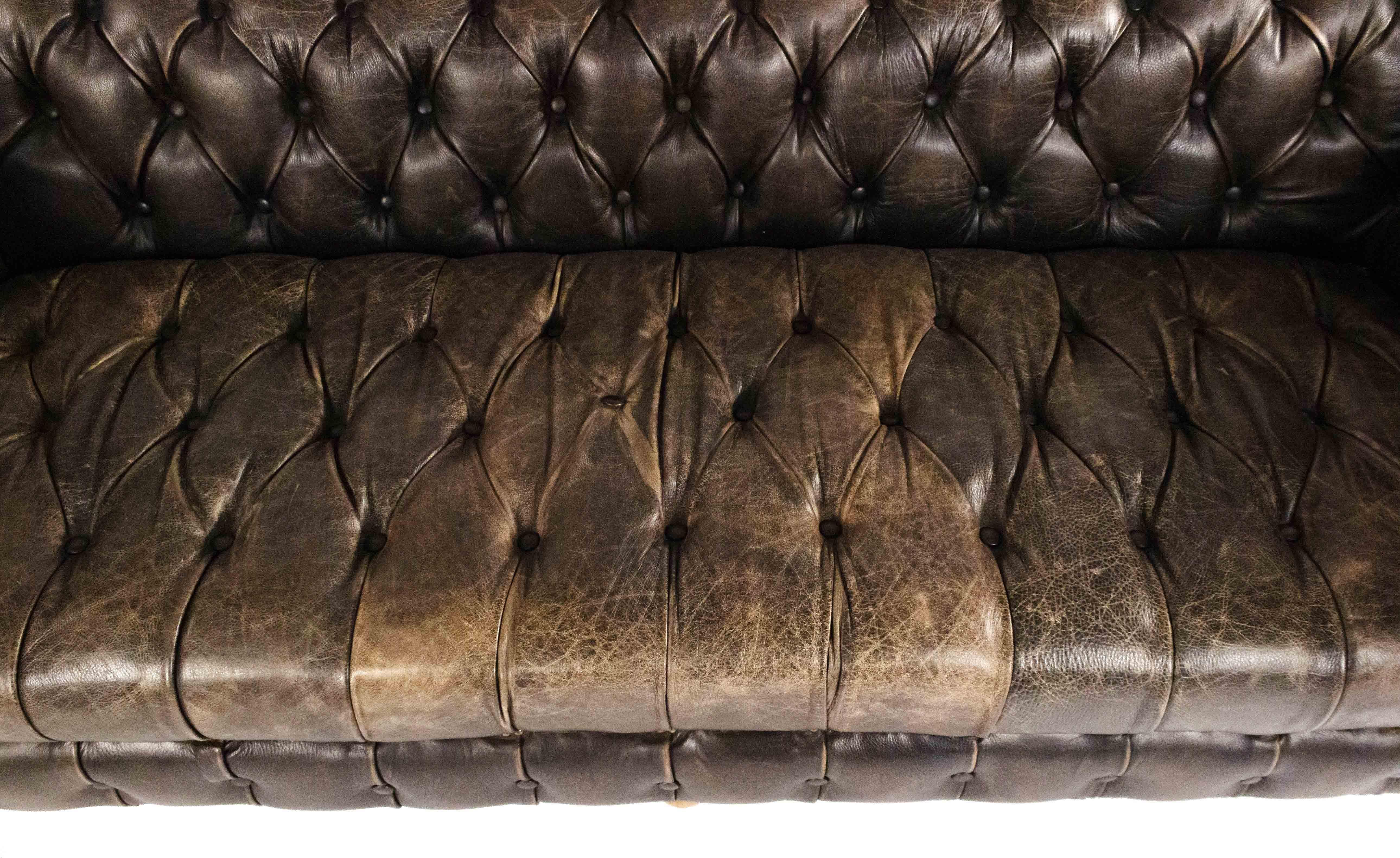 Dark Brown Leather Chesterfield Sofa In Good Condition In New York, NY