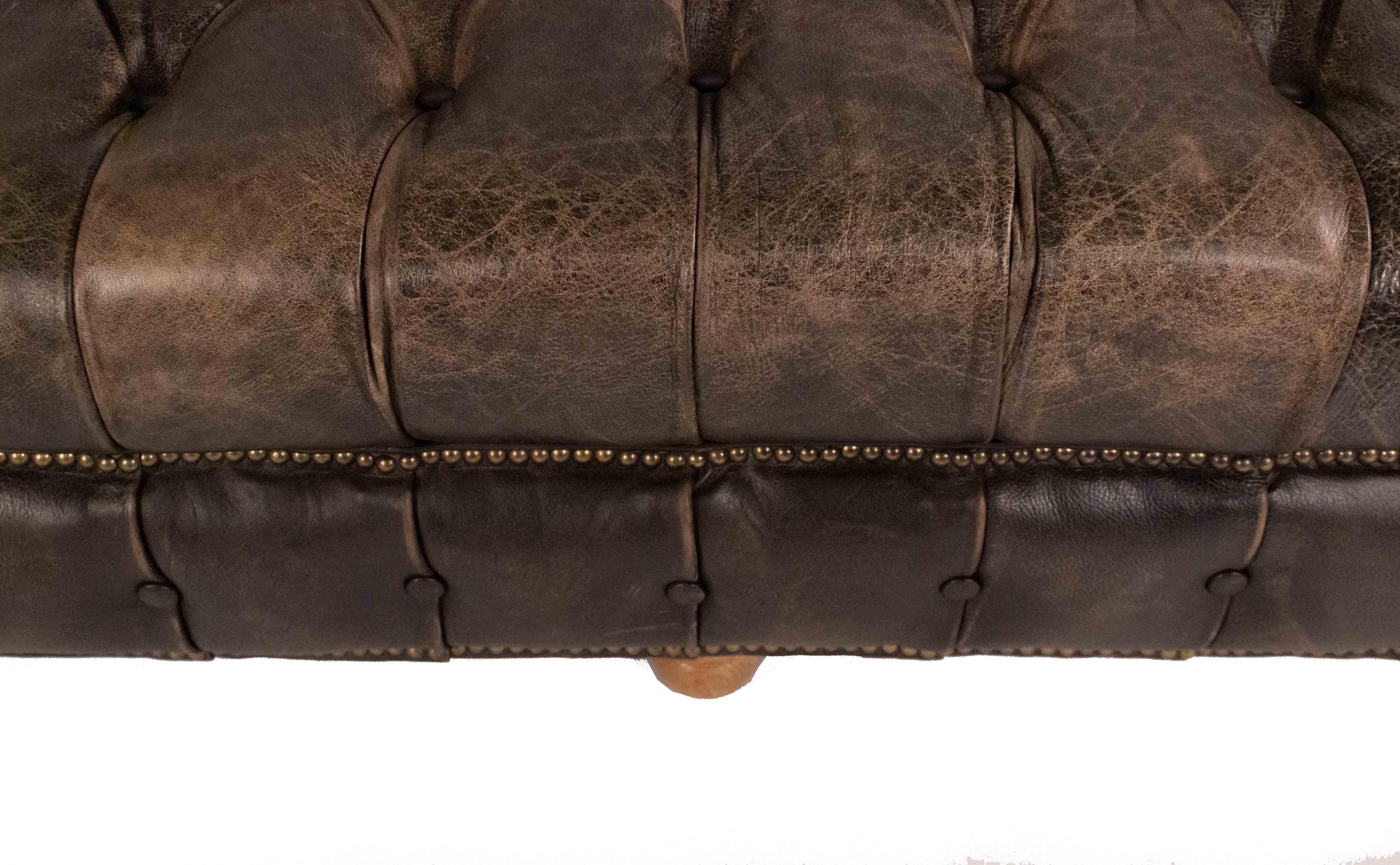 19th Century Dark Brown Leather Chesterfield Sofa