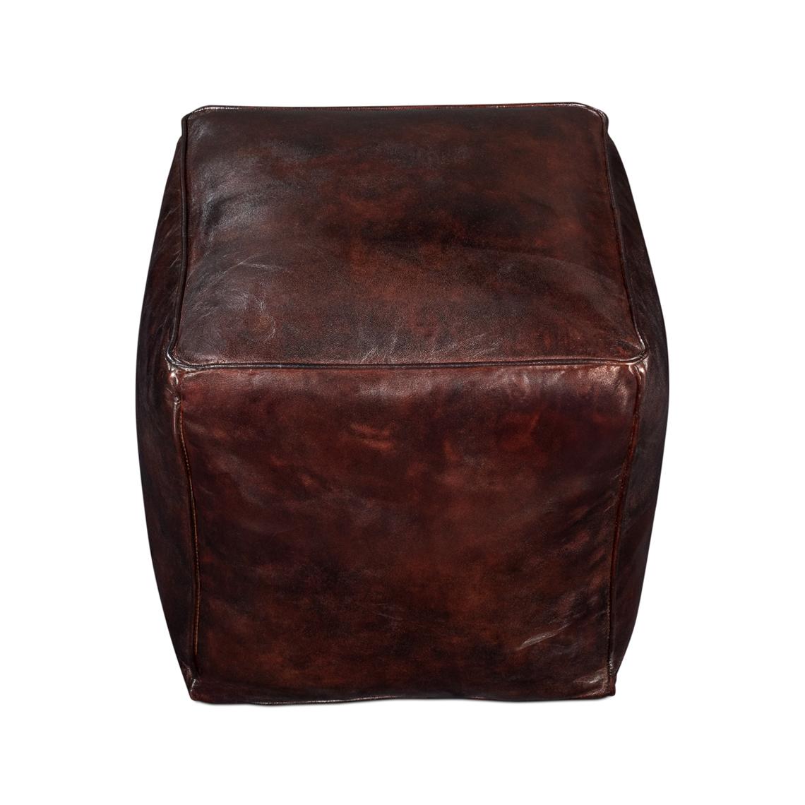 Modern Dark Brown Leather Cube For Sale