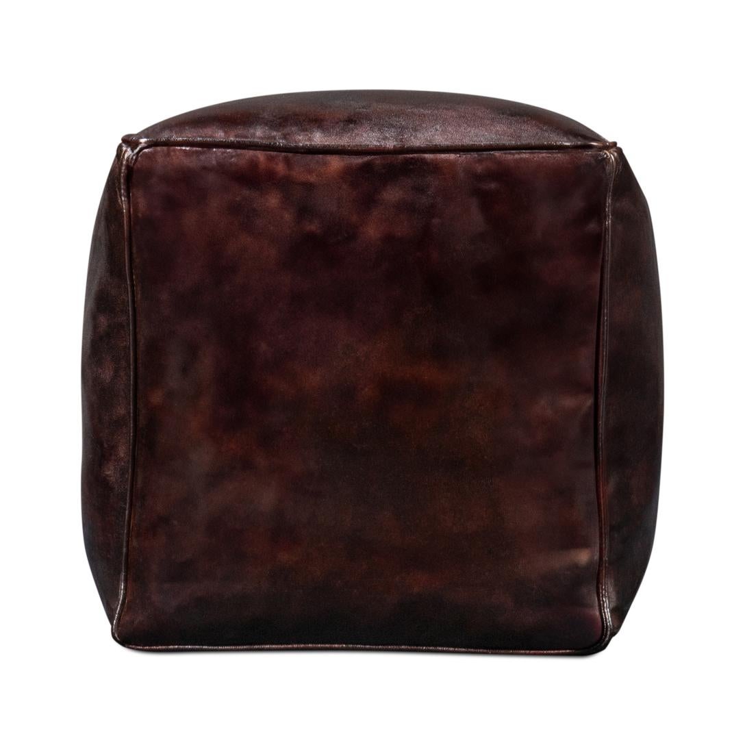 Asian Dark Brown Leather Cube For Sale