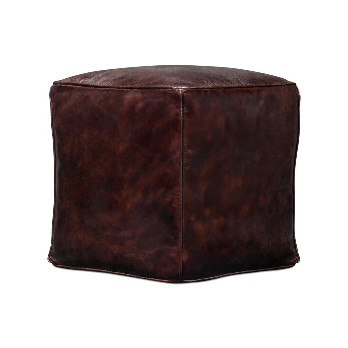 Dark Brown Leather Cube In New Condition For Sale In Westwood, NJ
