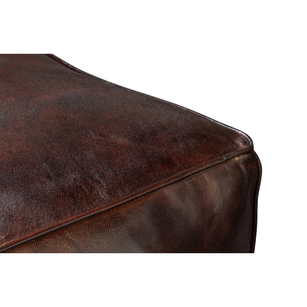 Contemporary Dark Brown Leather Cube For Sale