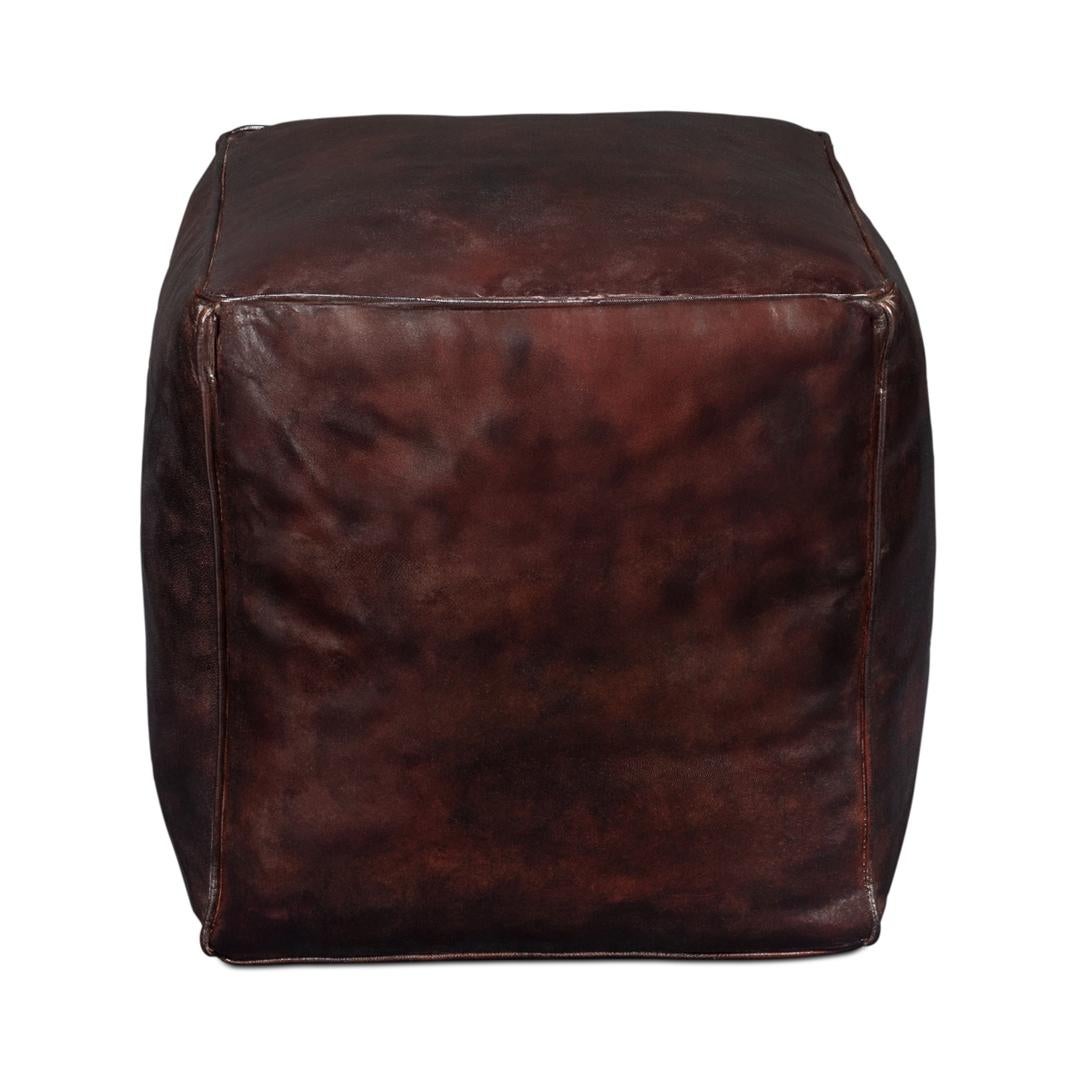 Dark Brown Leather Cube For Sale 2