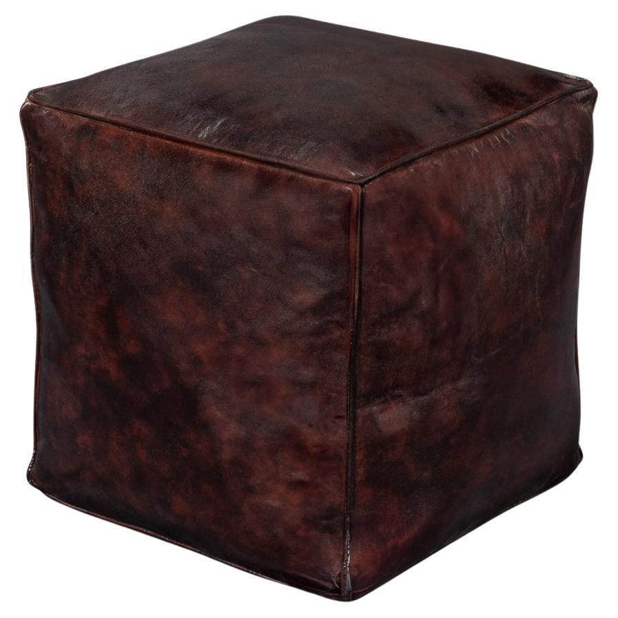 Dark Brown Leather Cube For Sale
