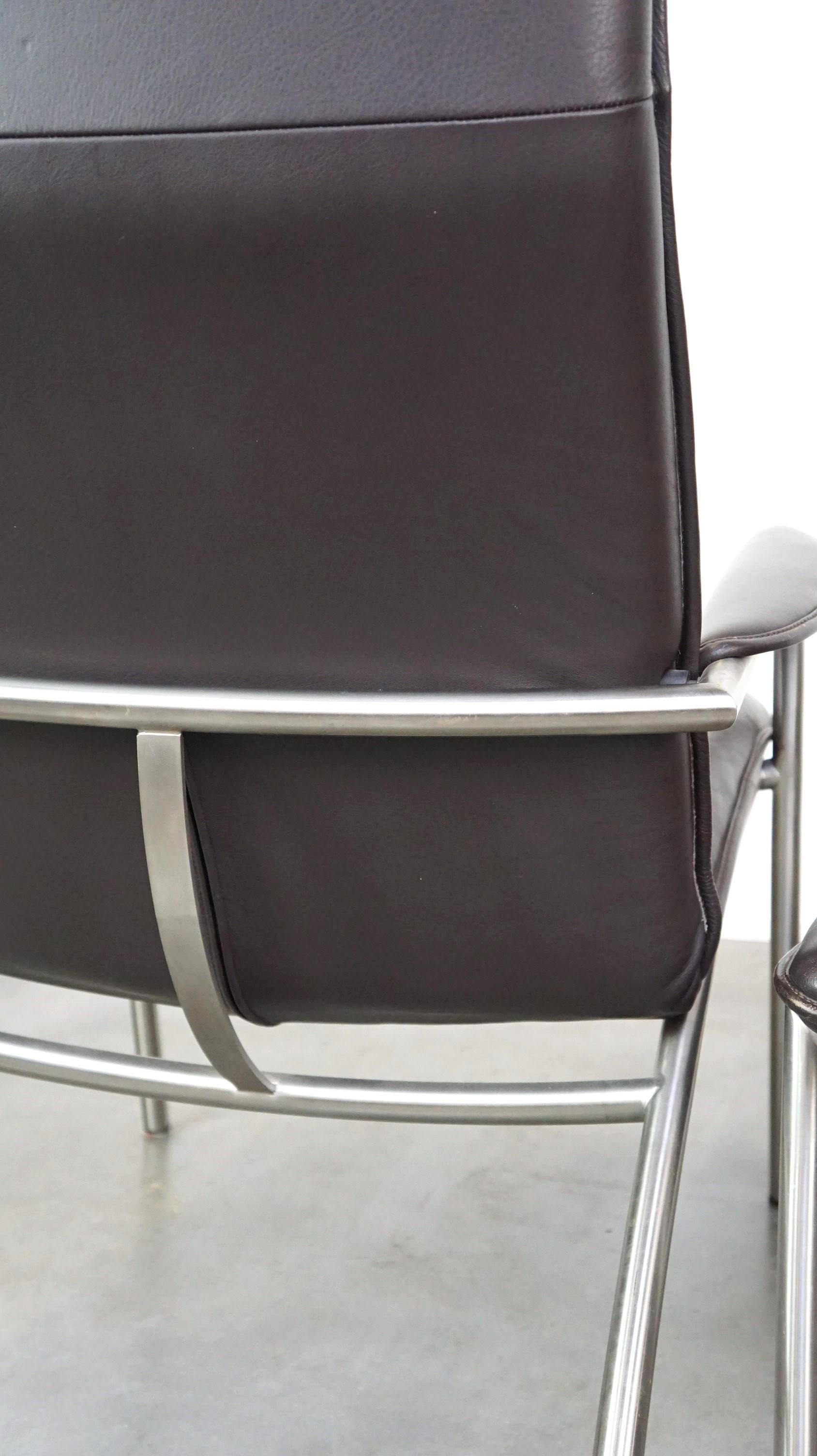 Dark brown leather design armchair + footstool De Sede DS 270 For Sale 7