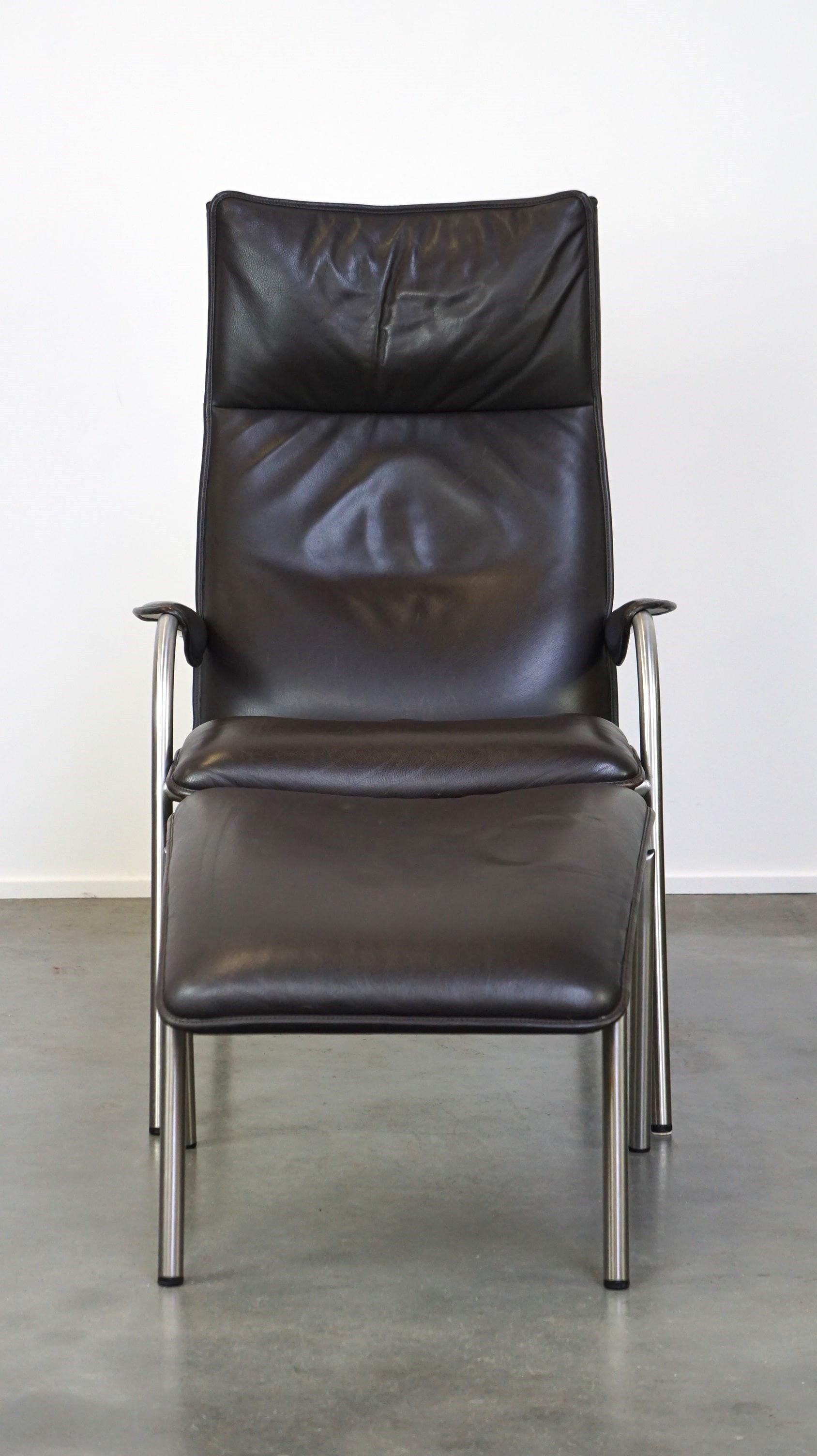 Dark brown leather design armchair + footstool De Sede DS 270 In Good Condition For Sale In Harderwijk, NL