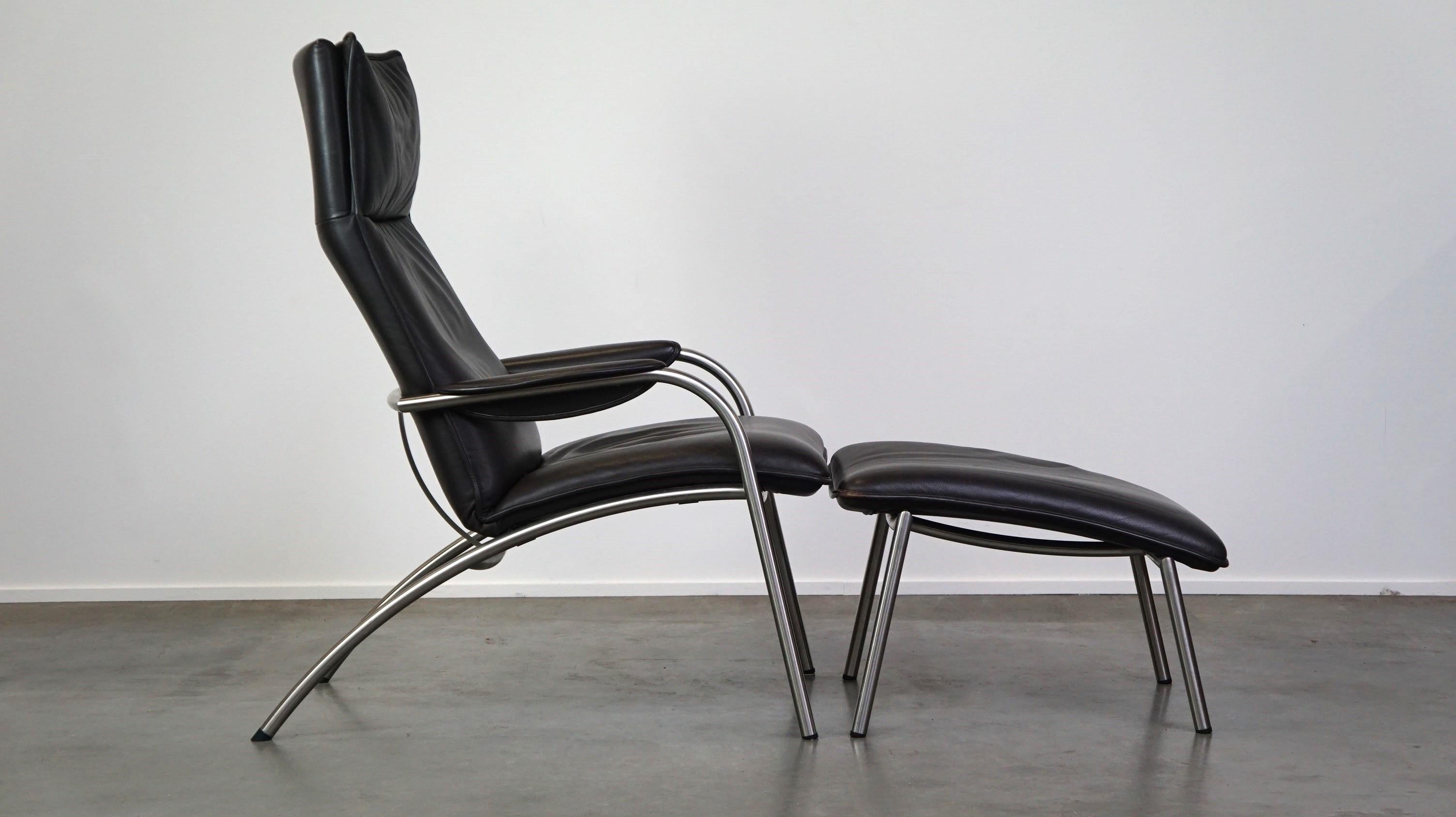 20th Century Dark brown leather design armchair + footstool De Sede DS 270 For Sale