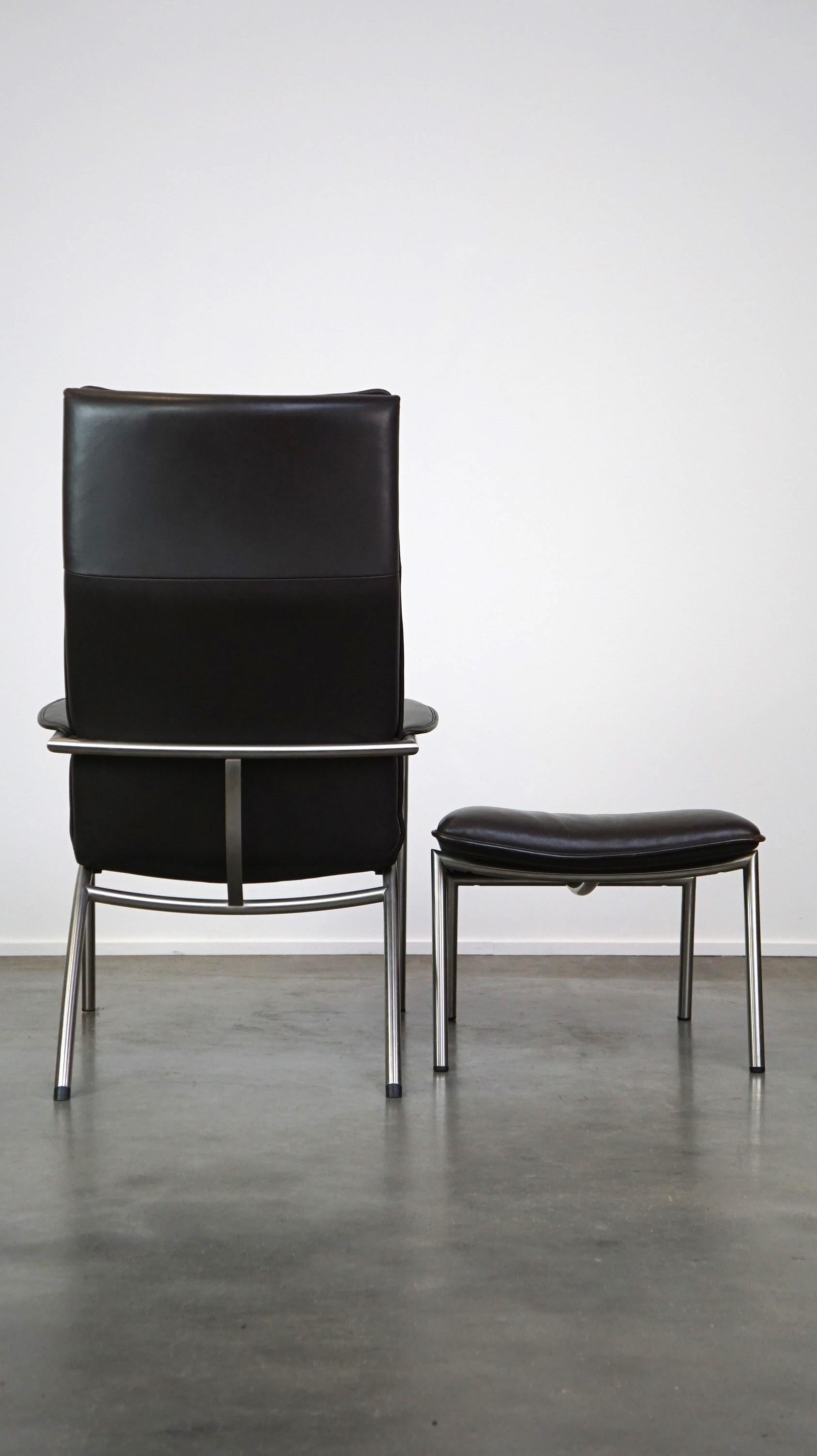 Leather Dark brown leather design armchair + footstool De Sede DS 270 For Sale