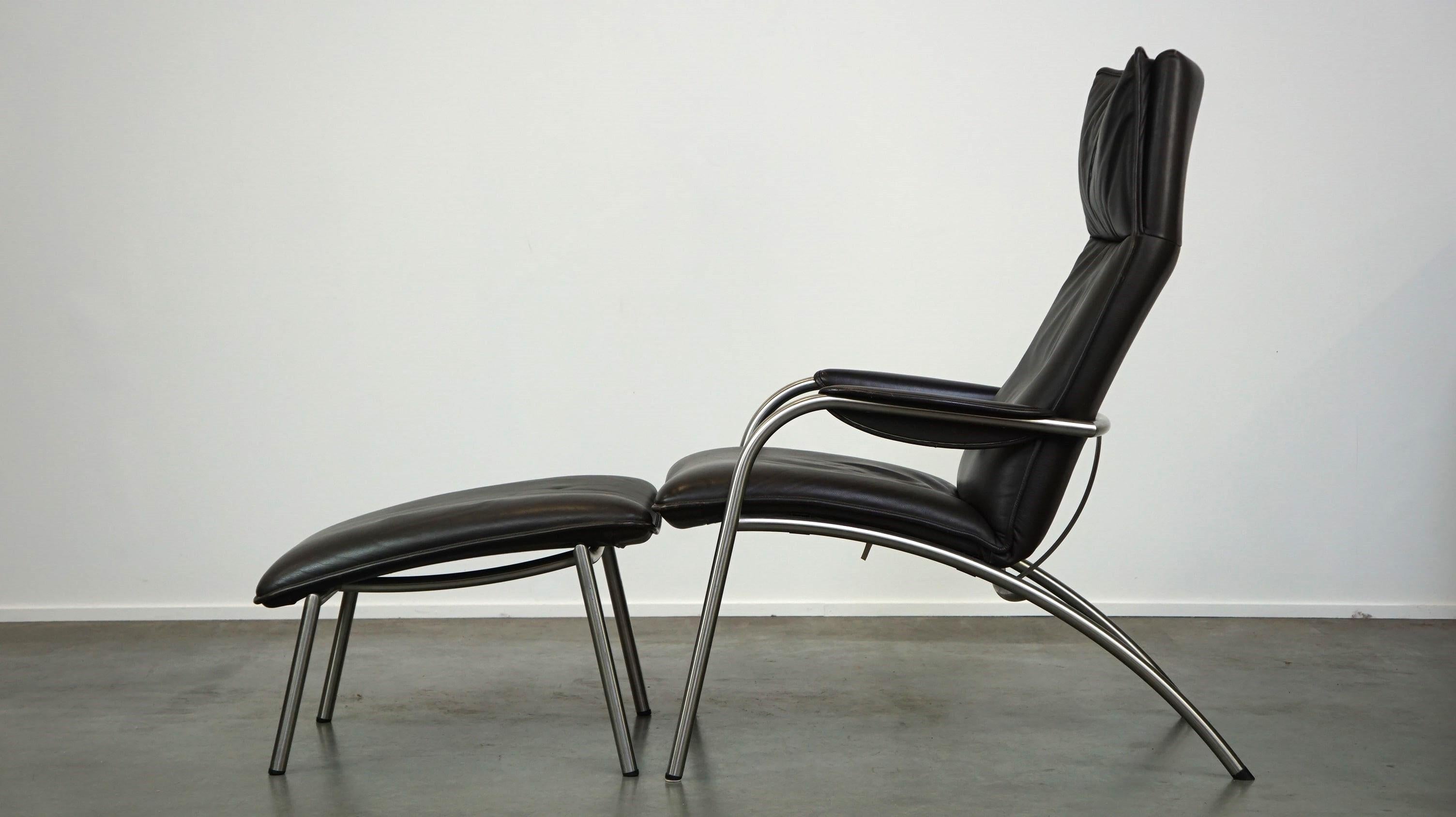 Dark brown leather design armchair + footstool De Sede DS 270 For Sale 1