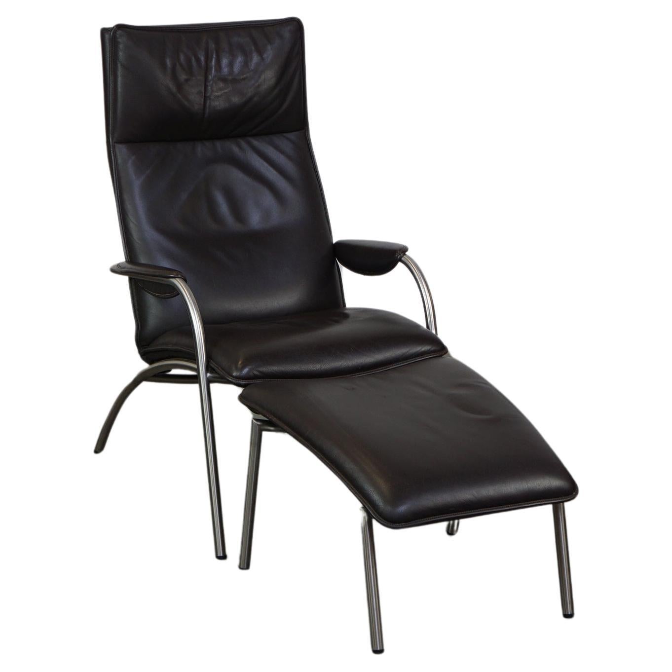 Dark brown leather design armchair + footstool De Sede DS 270 For Sale