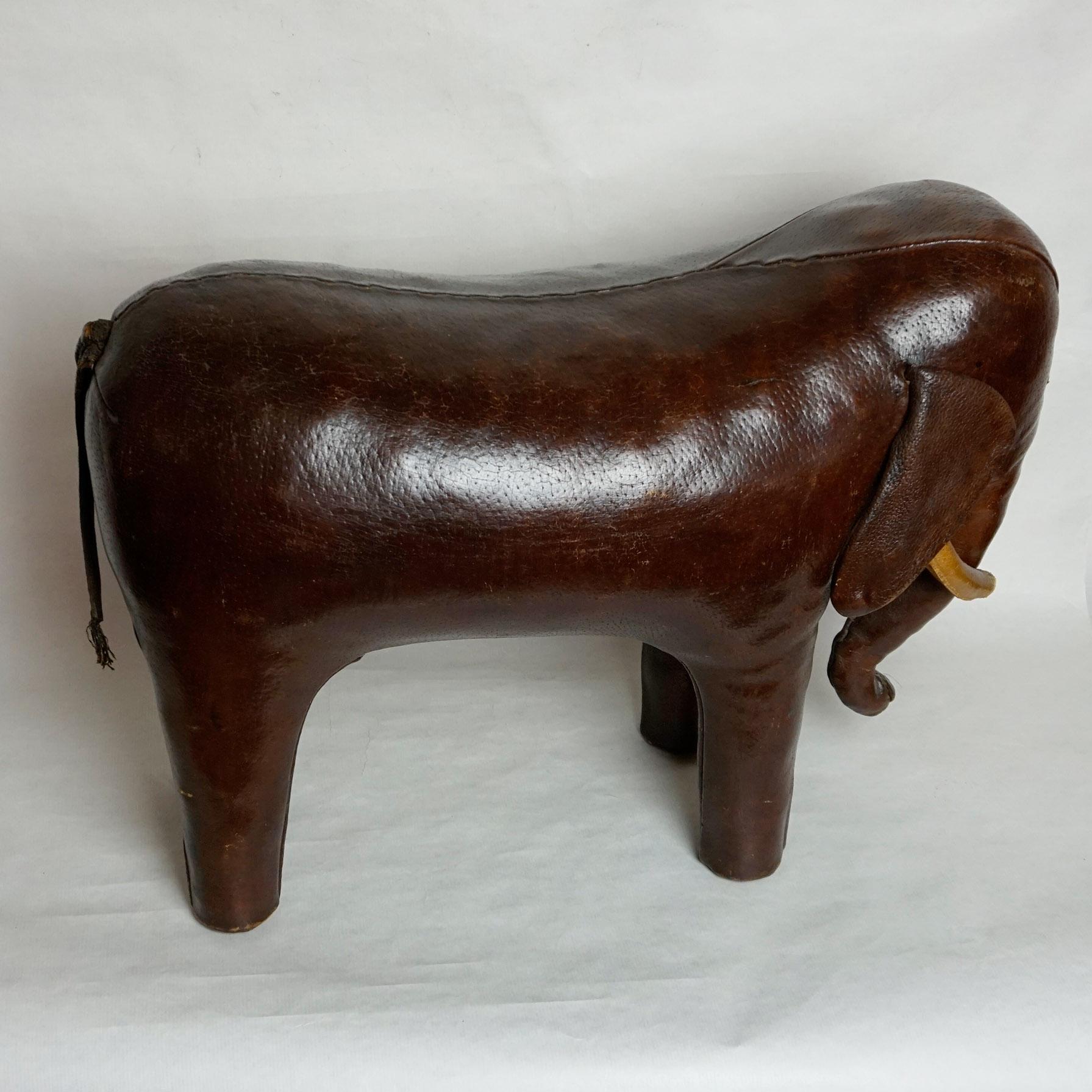 Mid-Century Modern Dark Brown Leather Elefant Footstool by Dimitri Omersa for Abercrombie & Fitch