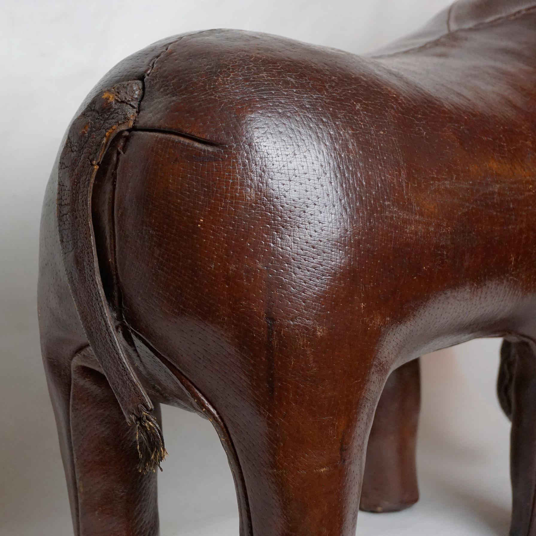 Mid-20th Century Dark Brown Leather Elefant Footstool by Dimitri Omersa for Abercrombie & Fitch