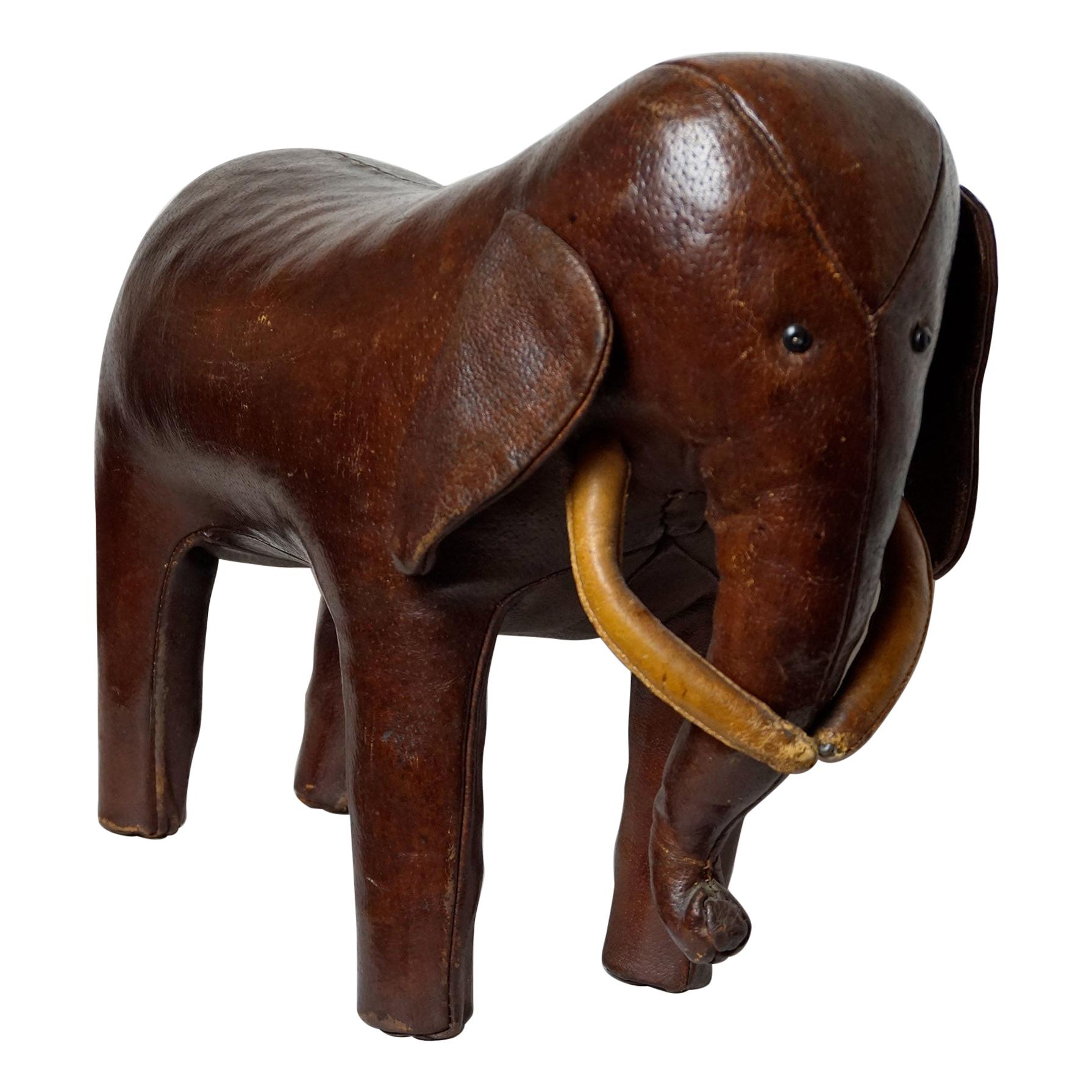 Dark Brown Leather Elefant Footstool by Dimitri Omersa for Abercrombie & Fitch