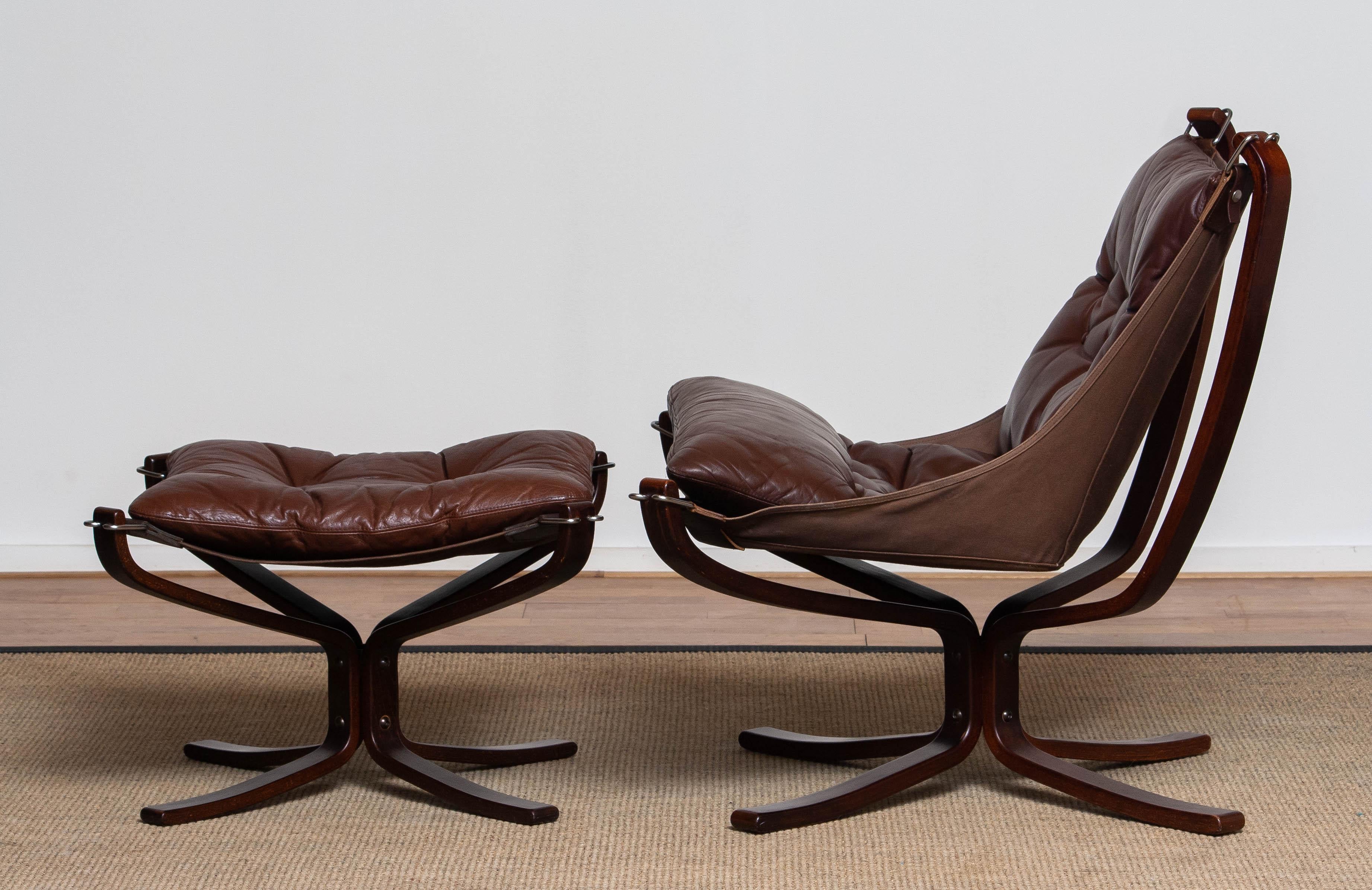 Norwegian Dark Brown Leather 'Falcon' Chair and Ottoman by Sigurd Ressel for Vatne Mobler