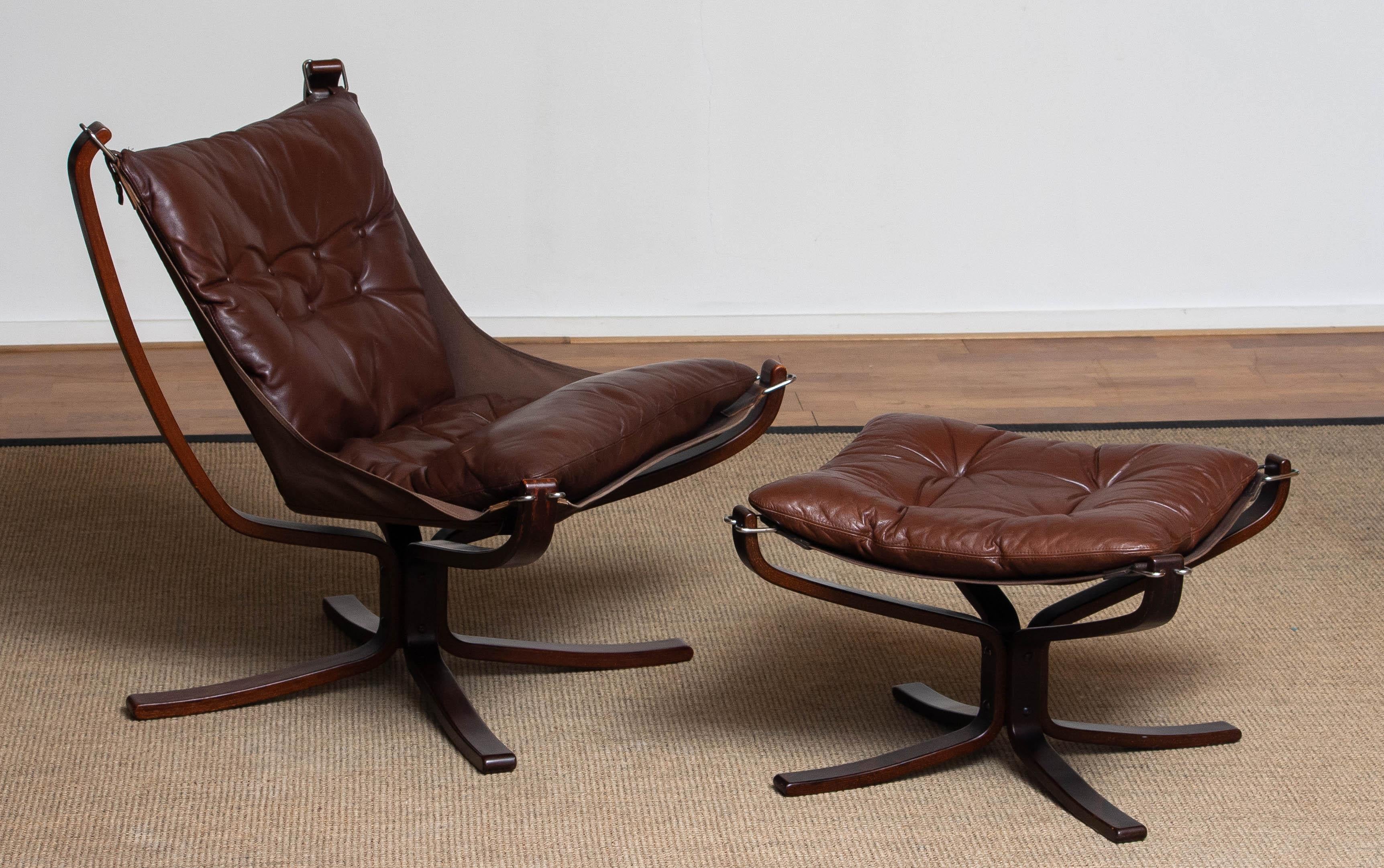 Dark Brown Leather 'Falcon' Chair and Ottoman by Sigurd Ressel for Vatne Mobler 1