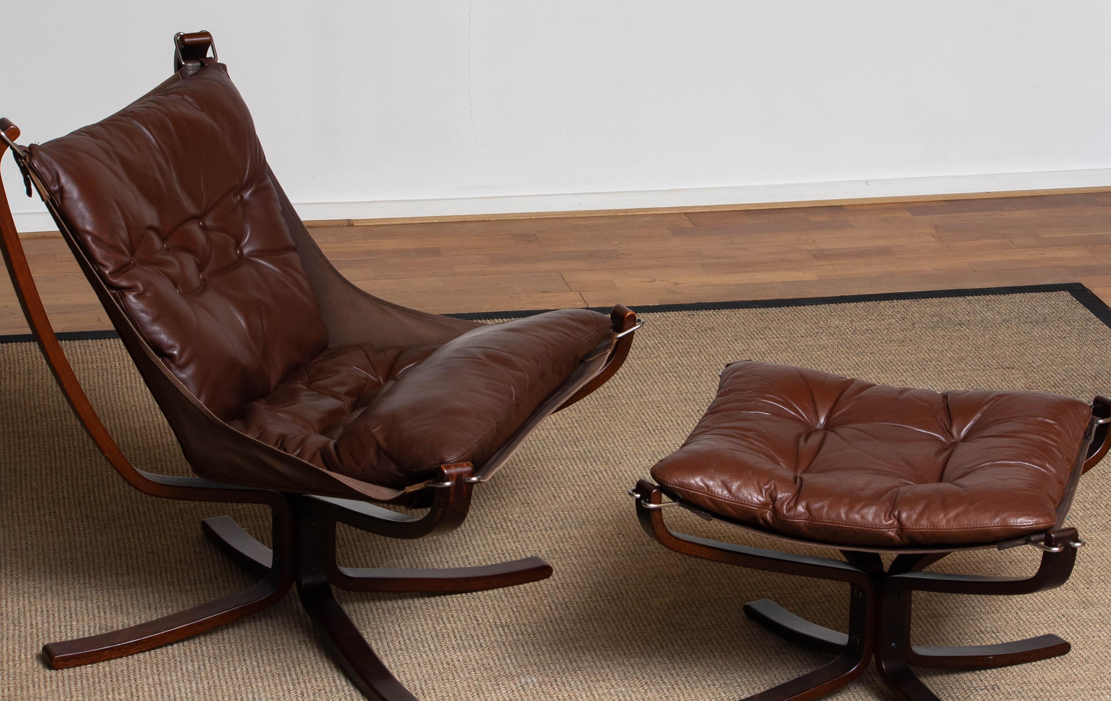 Dark Brown Leather 'Falcon' Chair and Ottoman by Sigurd Ressel for Vatne Mobler 2