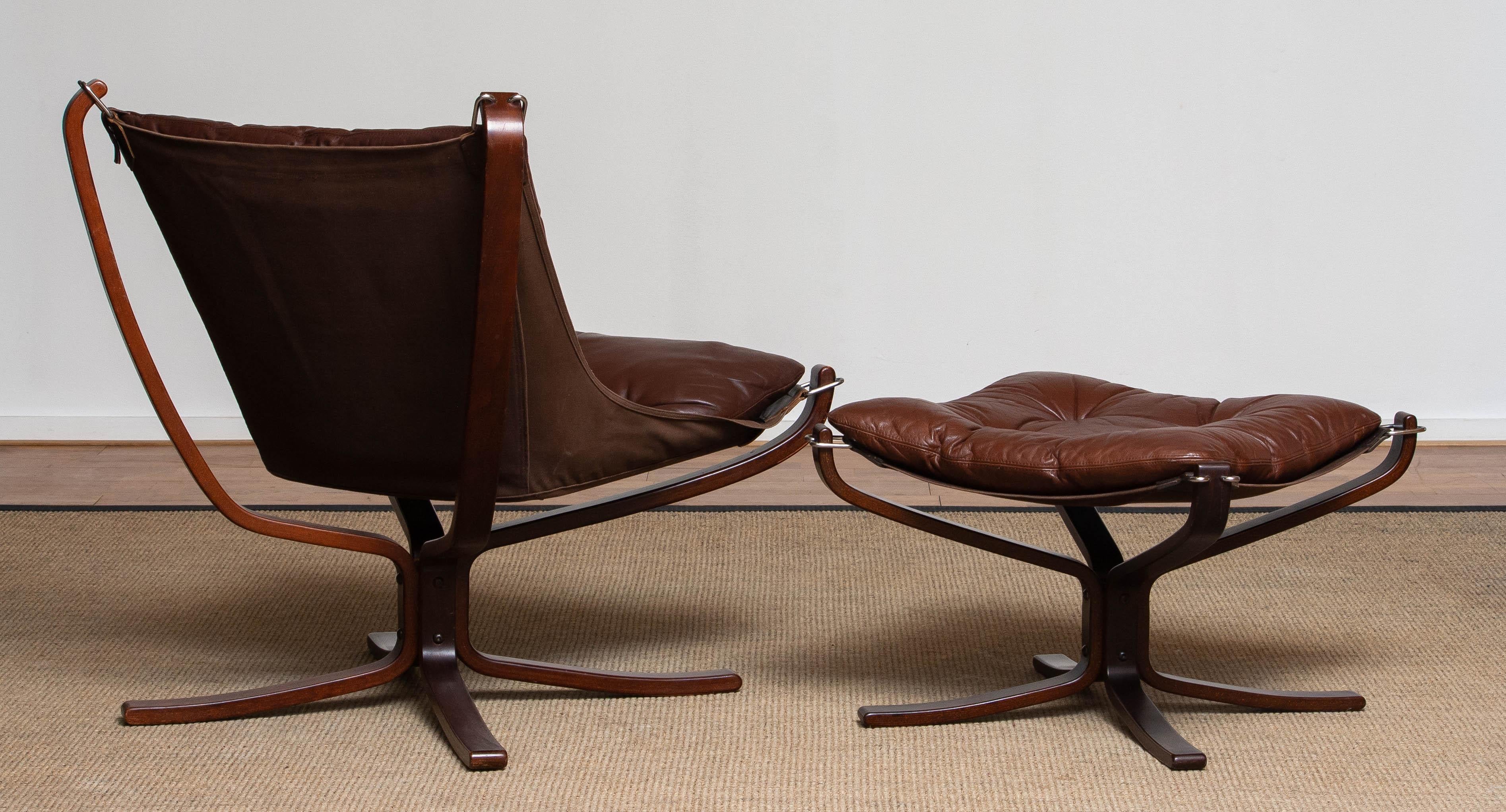 Dark Brown Leather 'Falcon' Chair and Ottoman by Sigurd Ressel for Vatne Mobler 3