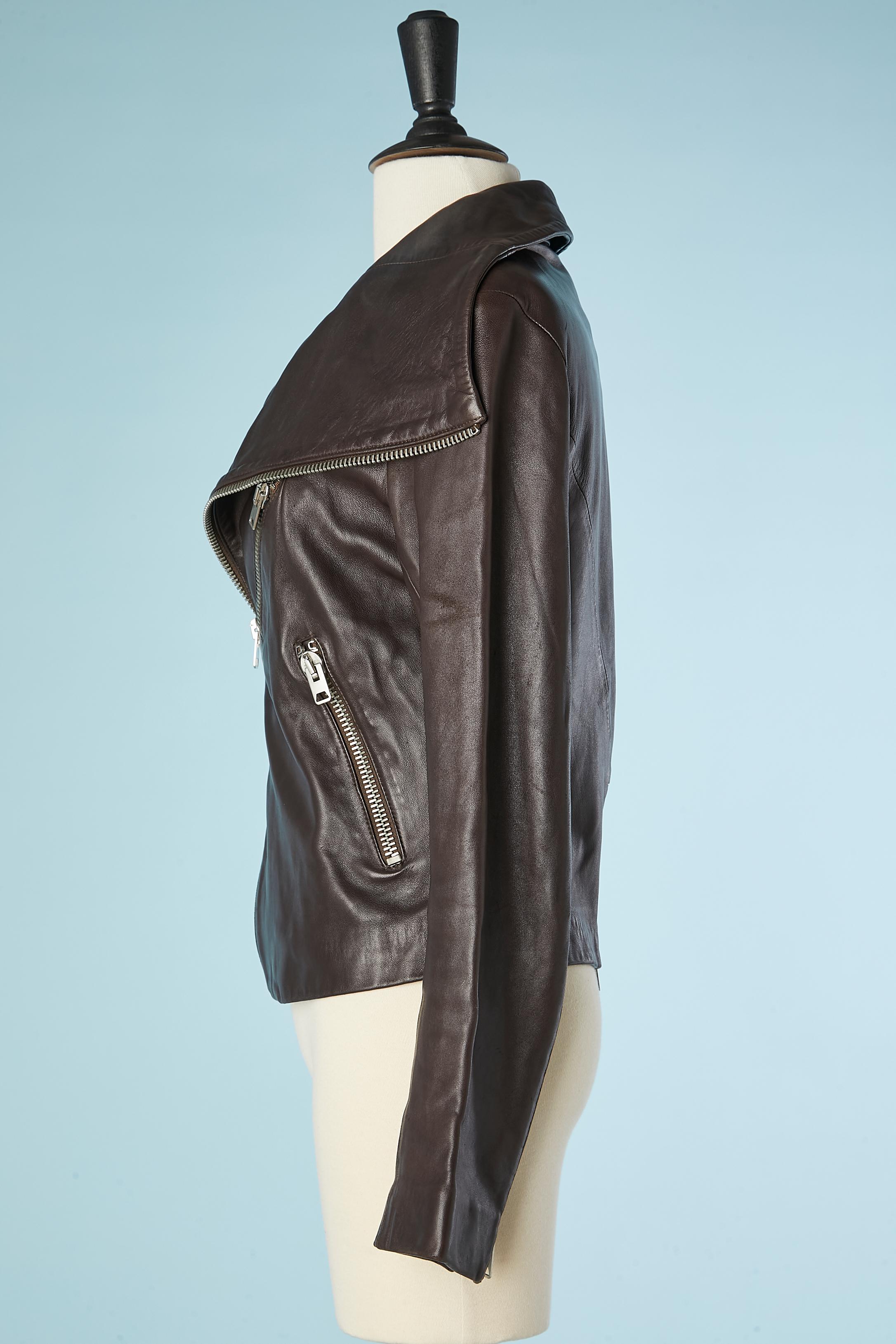 Black Dark brown leather jacket Joseph  For Sale