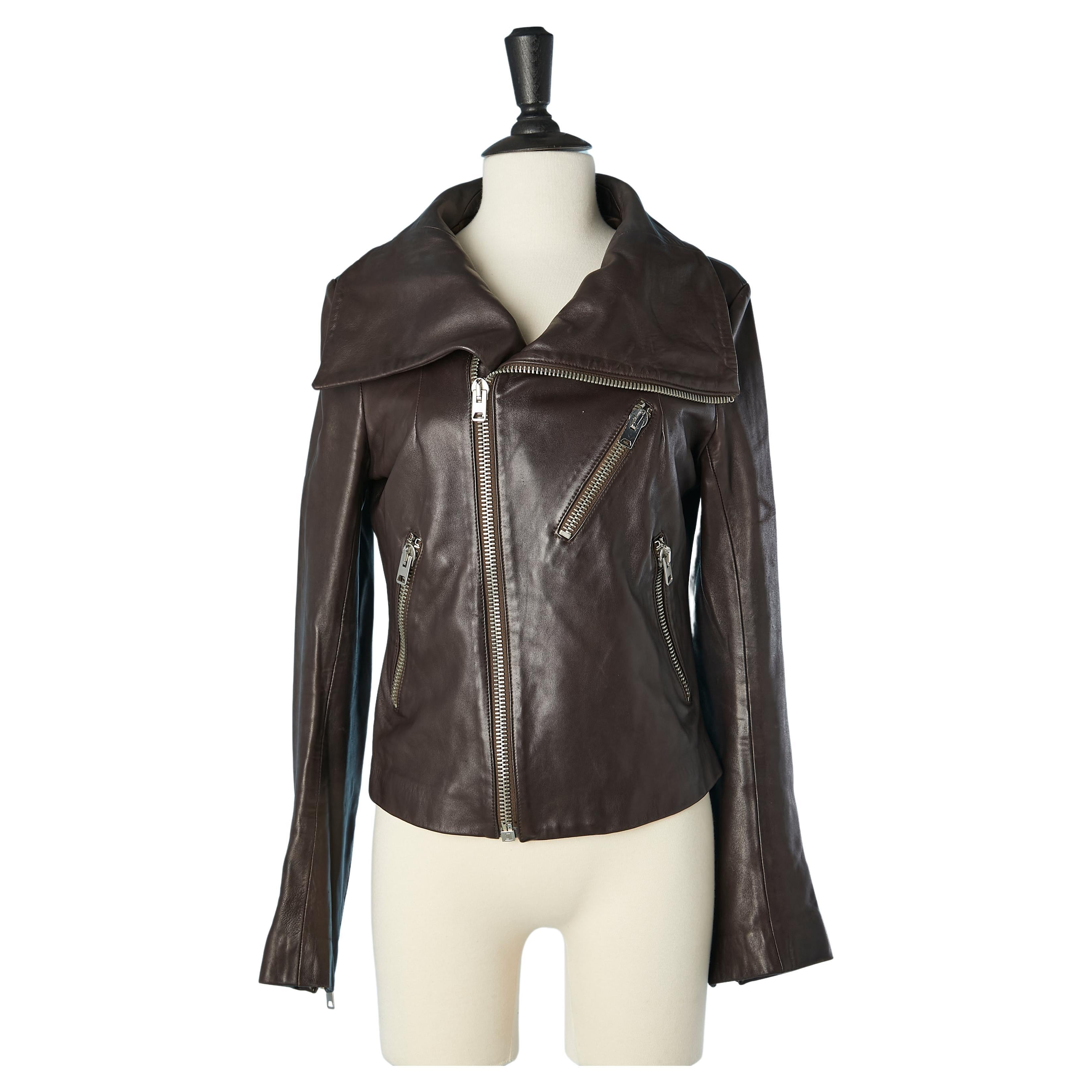 Dark brown leather jacket Joseph  For Sale