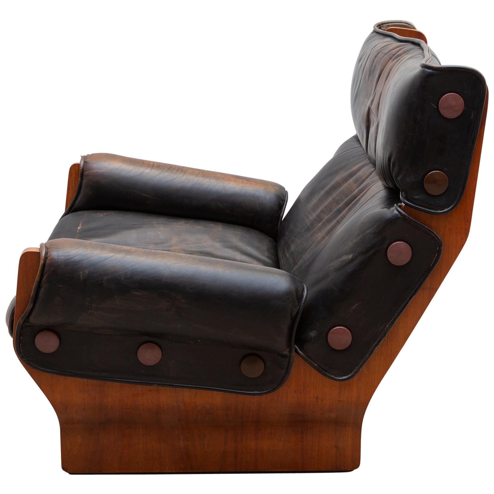 Dark Brown Leather Lounge Chair by Osvaldo Borsani 1960s Model Canada-P110