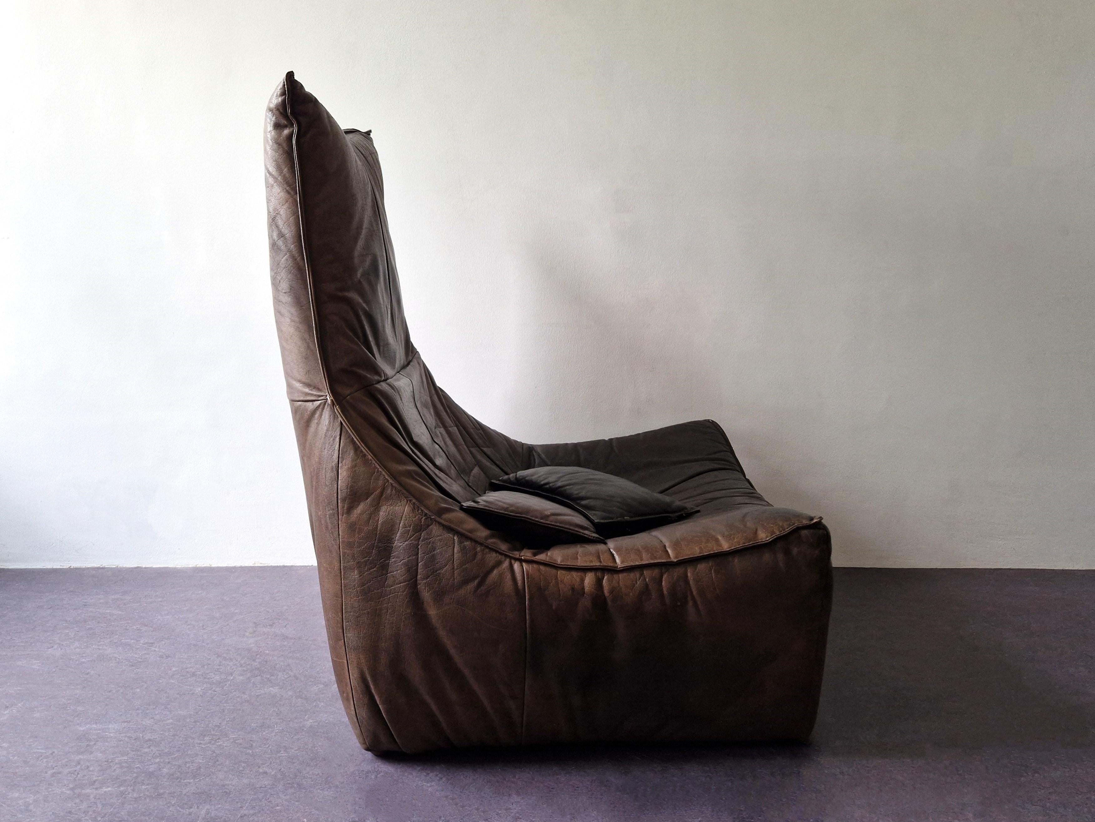 Dark brown leather 'The Rock' lounge chair by Gerard van den Berg for Montis For Sale 1