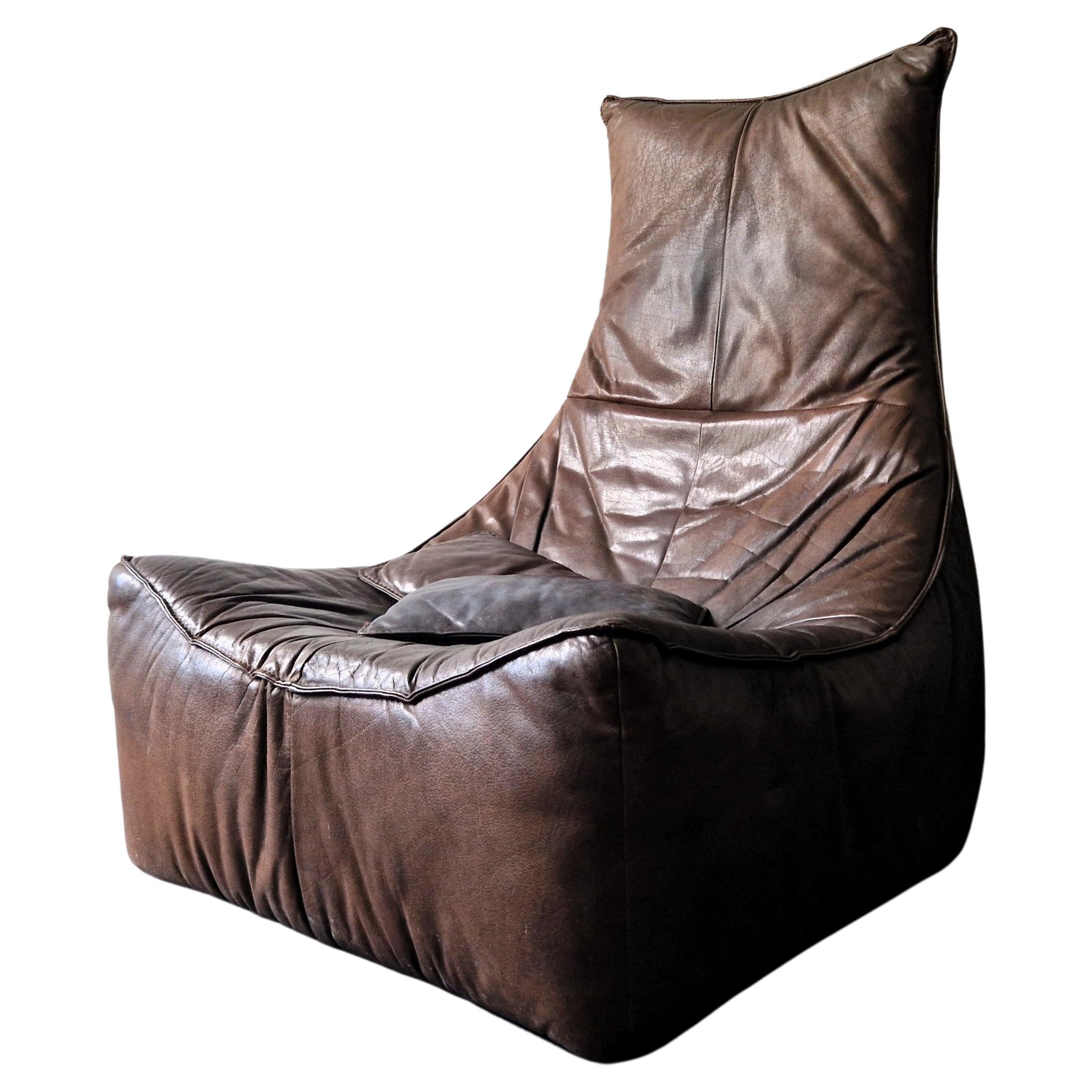 Chaise longue "The Rock" en cuir brun foncé par Gerard Van Den Berg pour Montis
