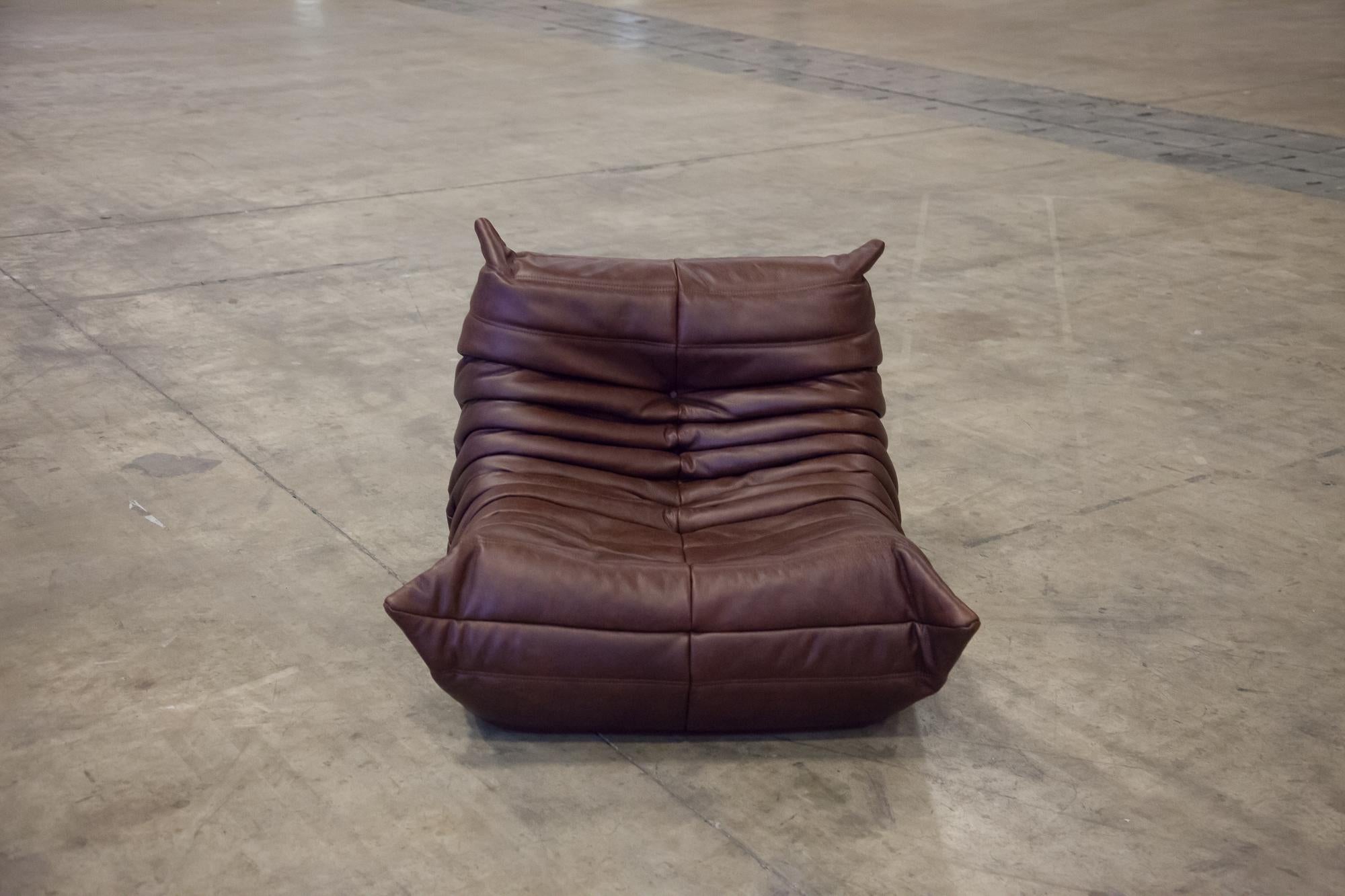Dark Brown Leather Togo Living Room Set by Michel Ducaroy for Ligne Roset For Sale 4