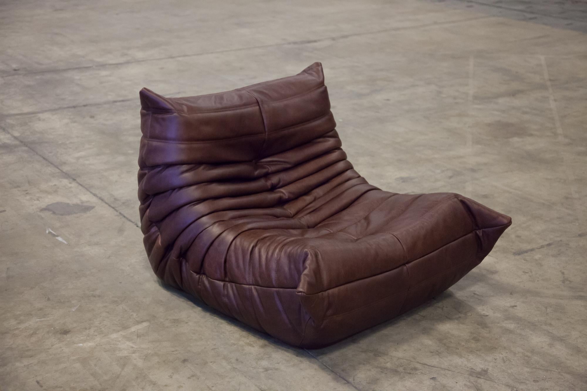 Dark Brown Leather Togo Living Room Set by Michel Ducaroy for Ligne Roset For Sale 5