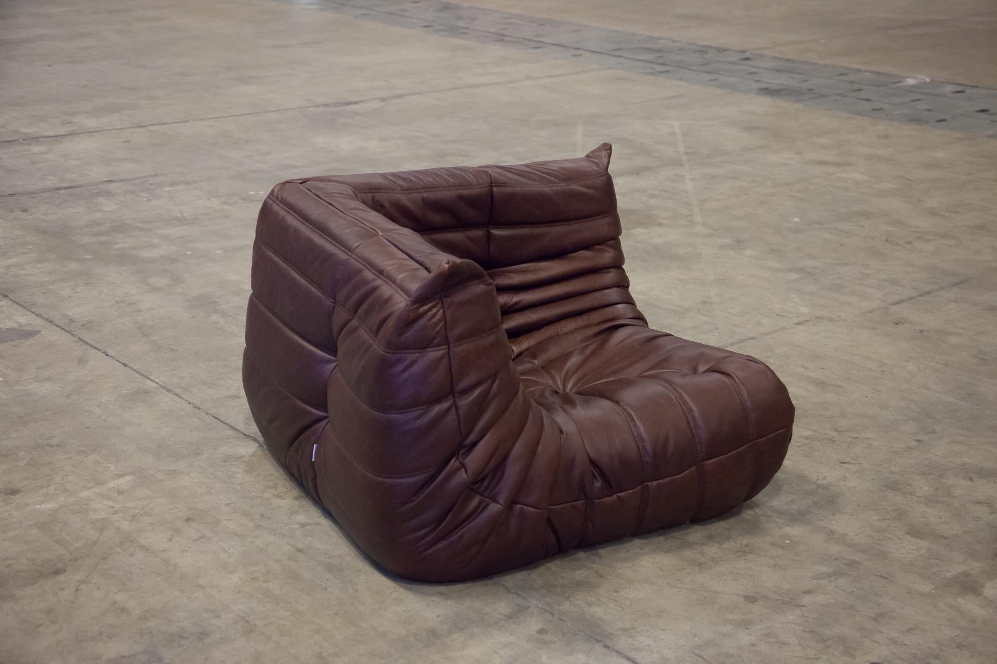 Dark Brown Leather Togo Living Room Set by Michel Ducaroy for Ligne Roset For Sale 7