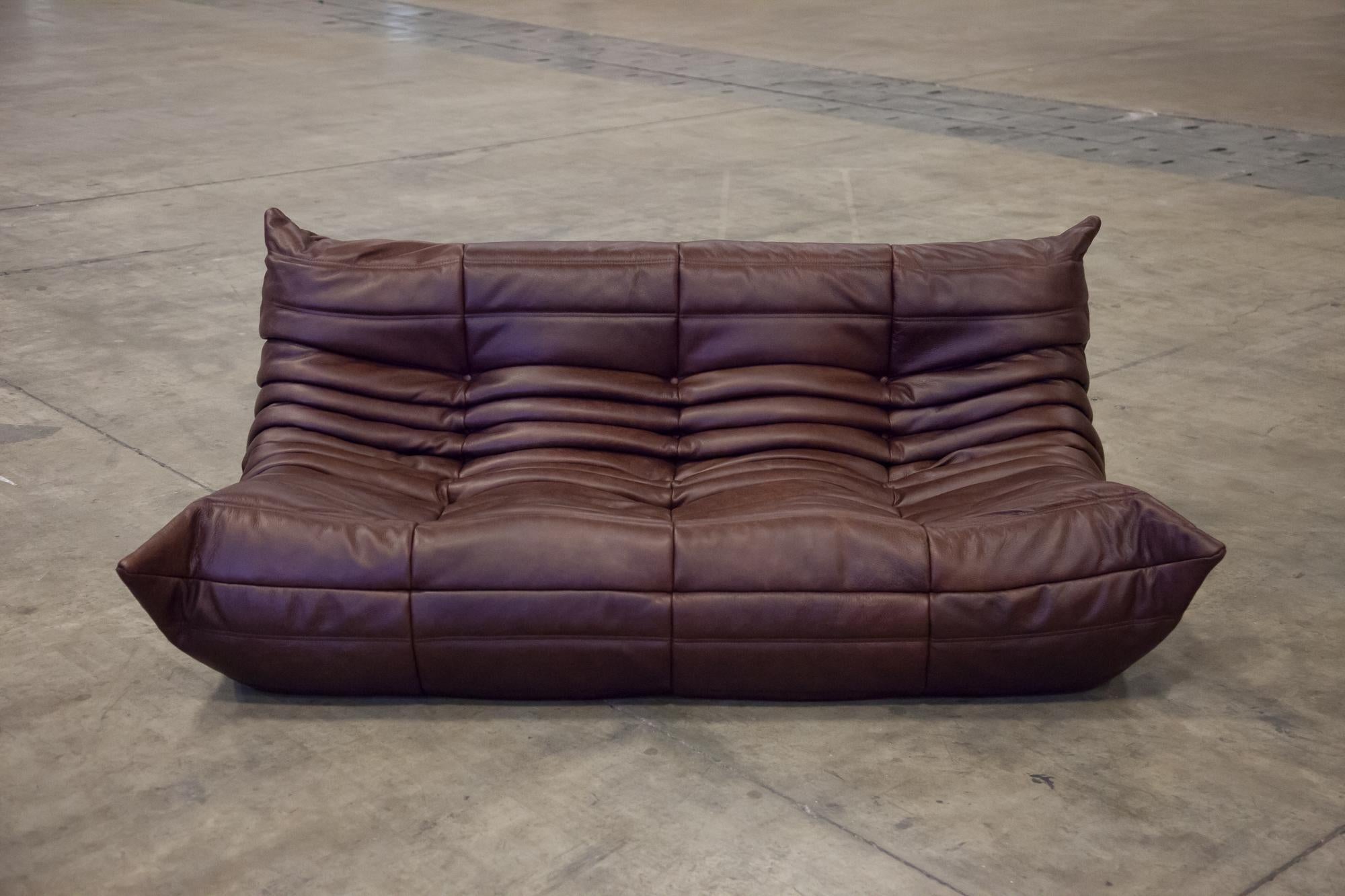 Dark Brown Leather Togo Living Room Set by Michel Ducaroy for Ligne Roset For Sale 8