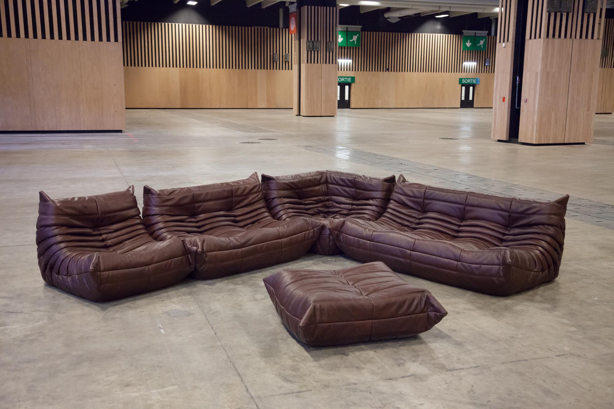 Dark Brown Leather Togo Living Room Set by Michel Ducaroy for Ligne Roset For Sale 14