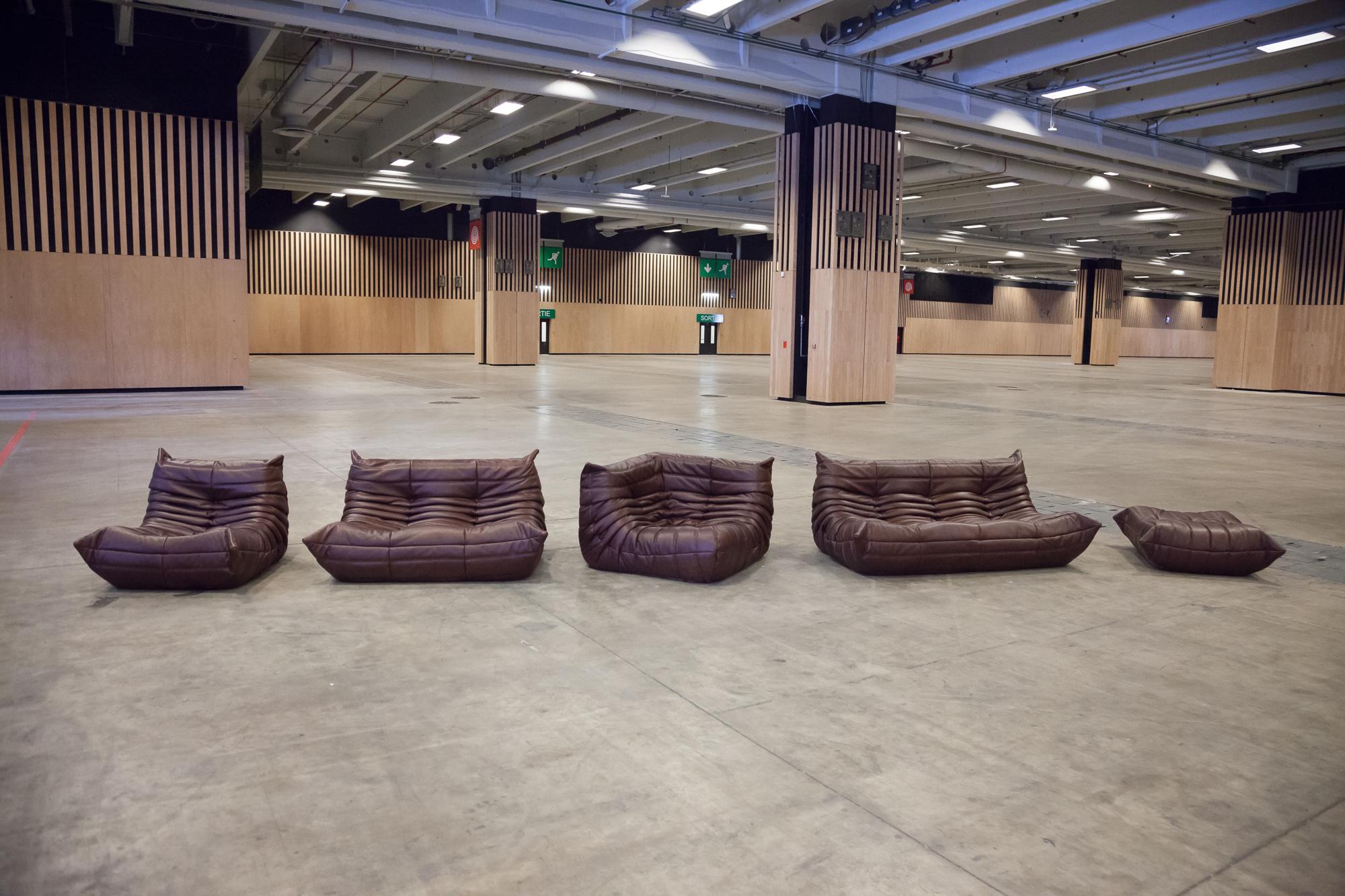 Mid-Century Modern Dark Brown Leather Togo Living Room Set by Michel Ducaroy for Ligne Roset For Sale