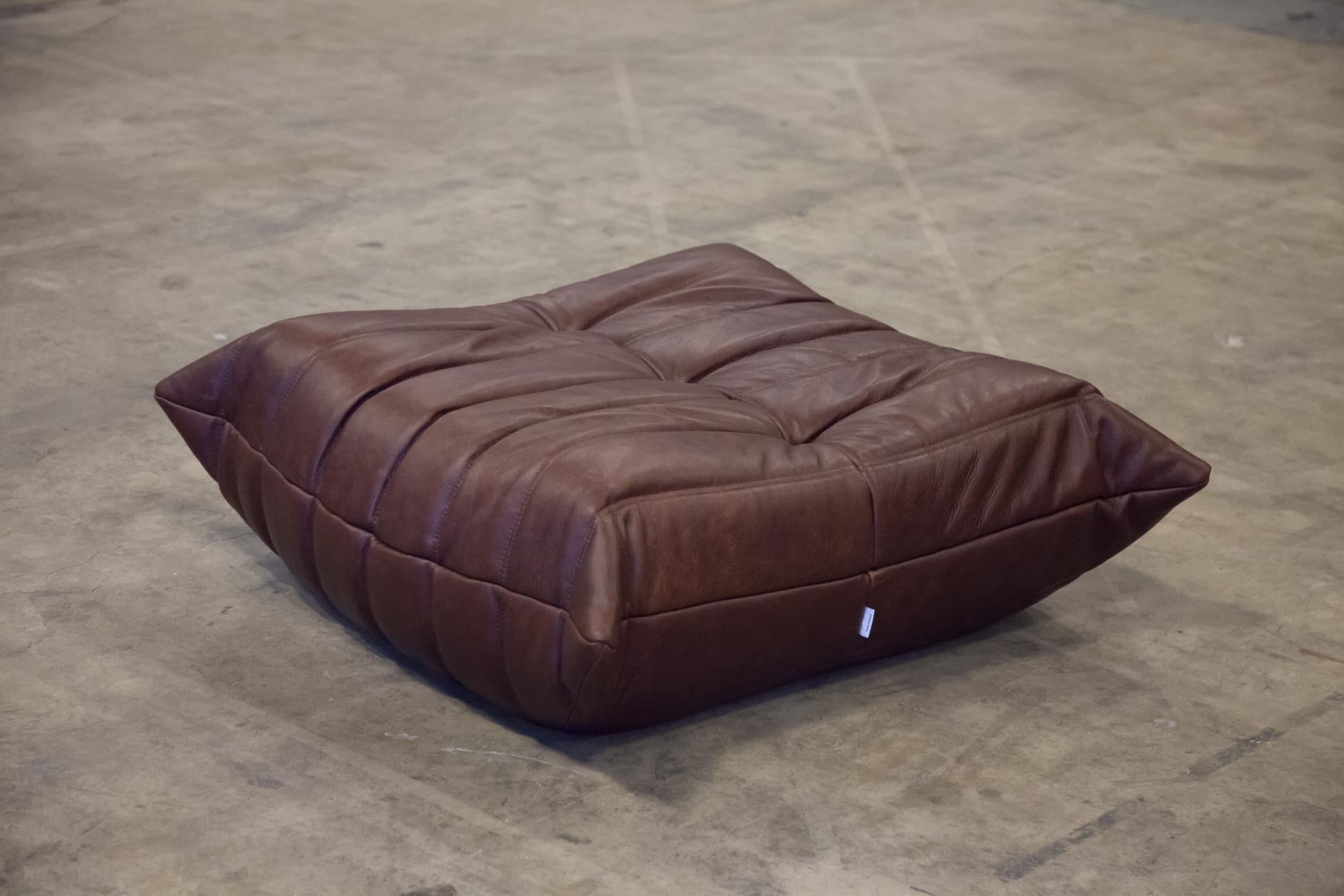 French Dark Brown Leather Togo Living Room Set by Michel Ducaroy for Ligne Roset For Sale