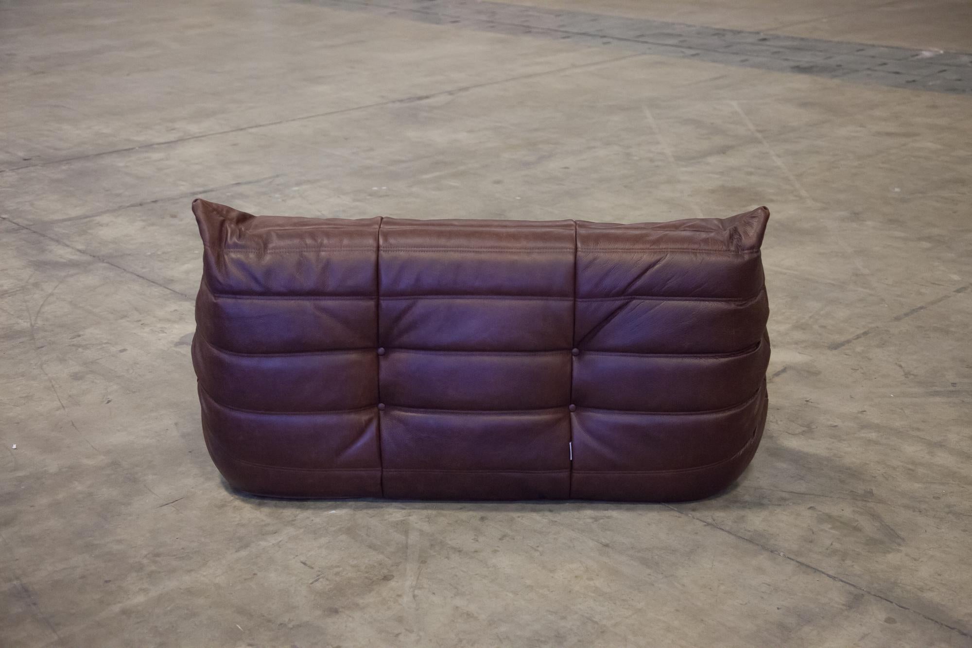 Dark Brown Leather Togo Living Room Set by Michel Ducaroy for Ligne Roset For Sale 3