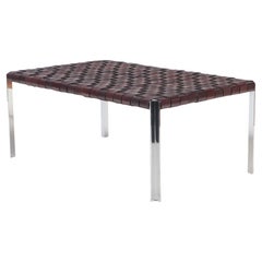  Dark brown leather with polished chrome finish bench. Contemporary