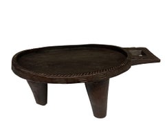 Dark Brown Medium Footed Wooded Carved Handle Tray, Ethiopia, 1920s